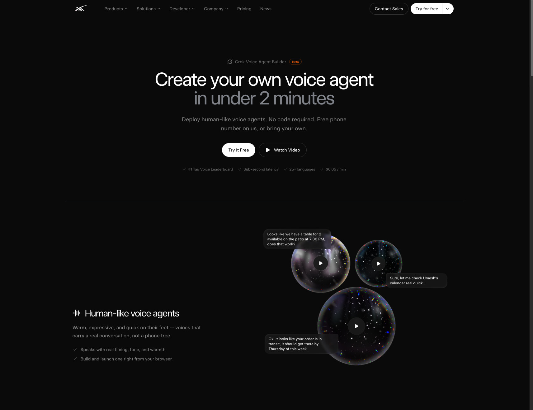 Voice Agent Builder: Create Your Own Voice Agent in Under 2 Minutes | SpaceXAI captured website design