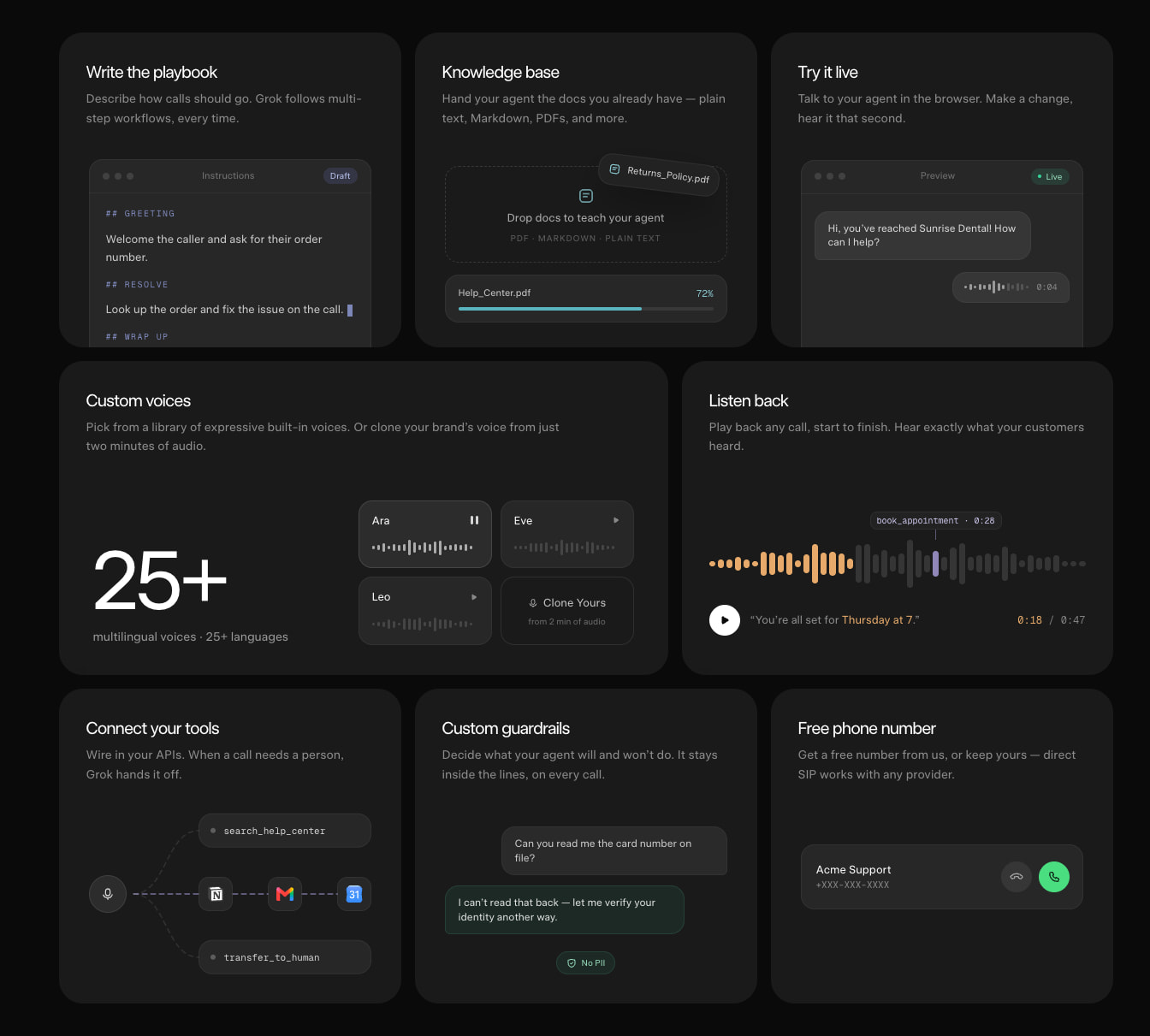 Voice Agent Builder: Create Your Own Voice Agent in Under 2 Minutes | SpaceXAI captured website design