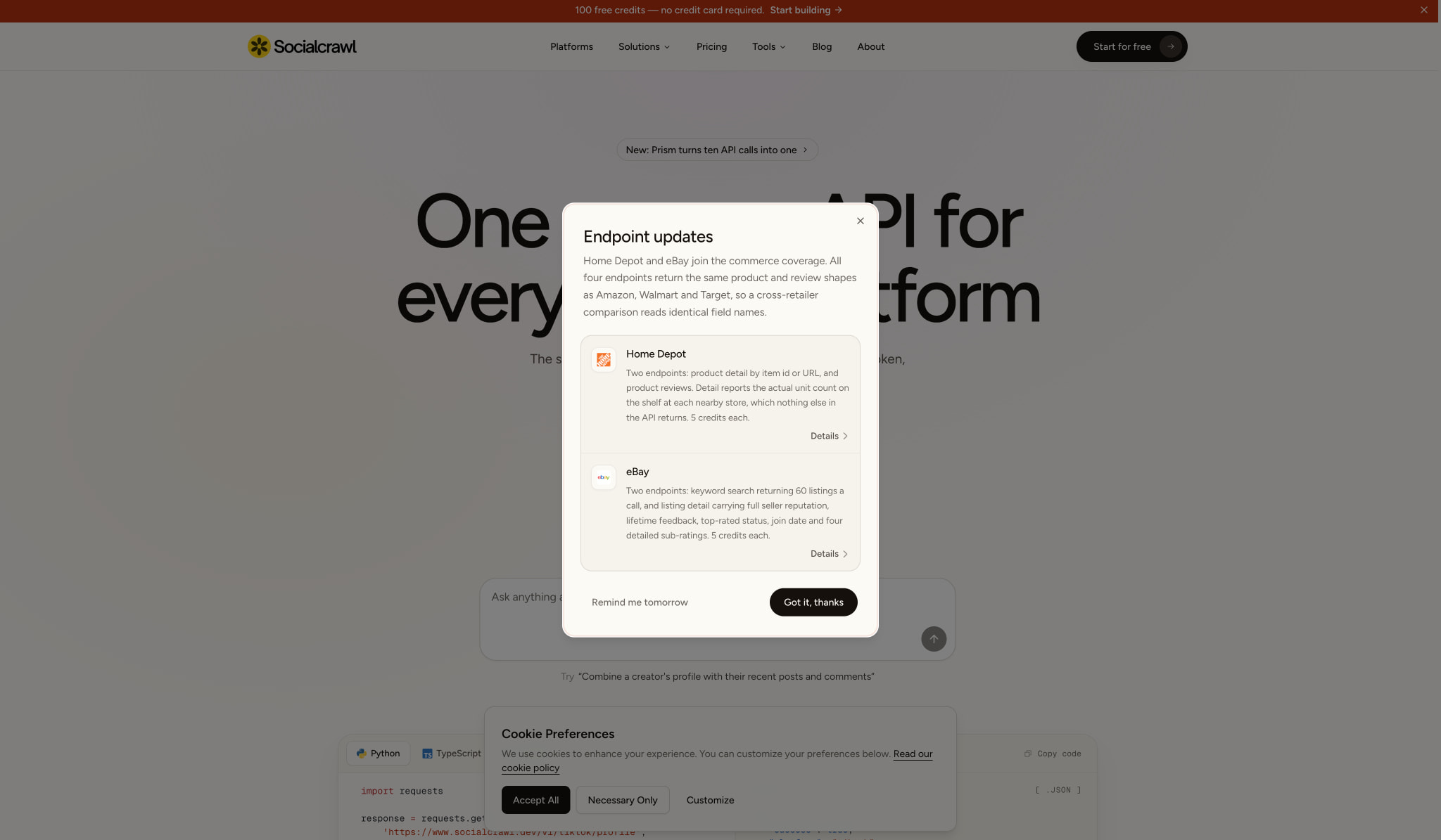 Social Media Scraper API: 48 Platforms | SocialCrawl captured website design