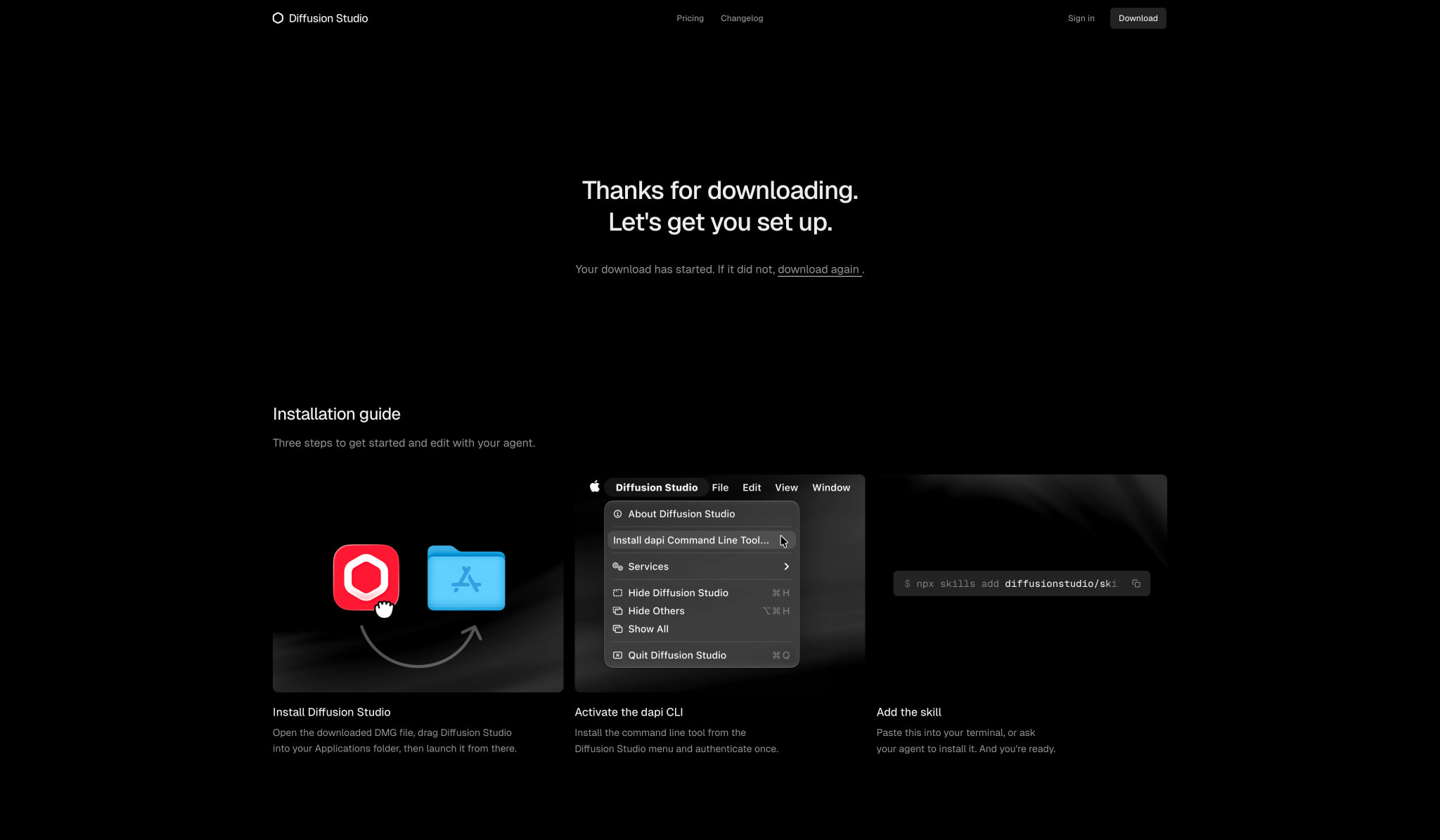 Your download has started | Diffusion Studio captured website design