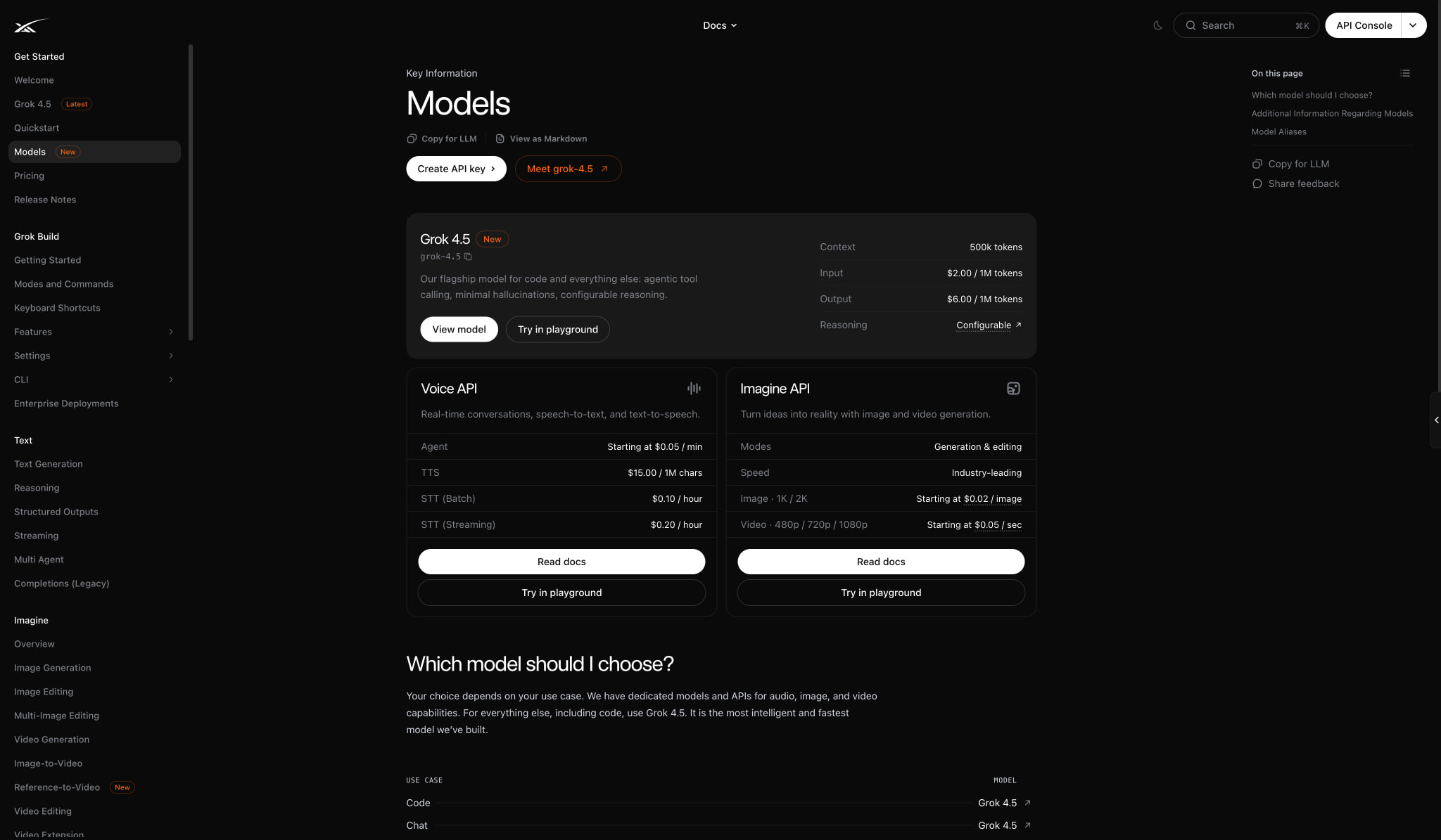 Models | SpaceXAI Docs captured website design
