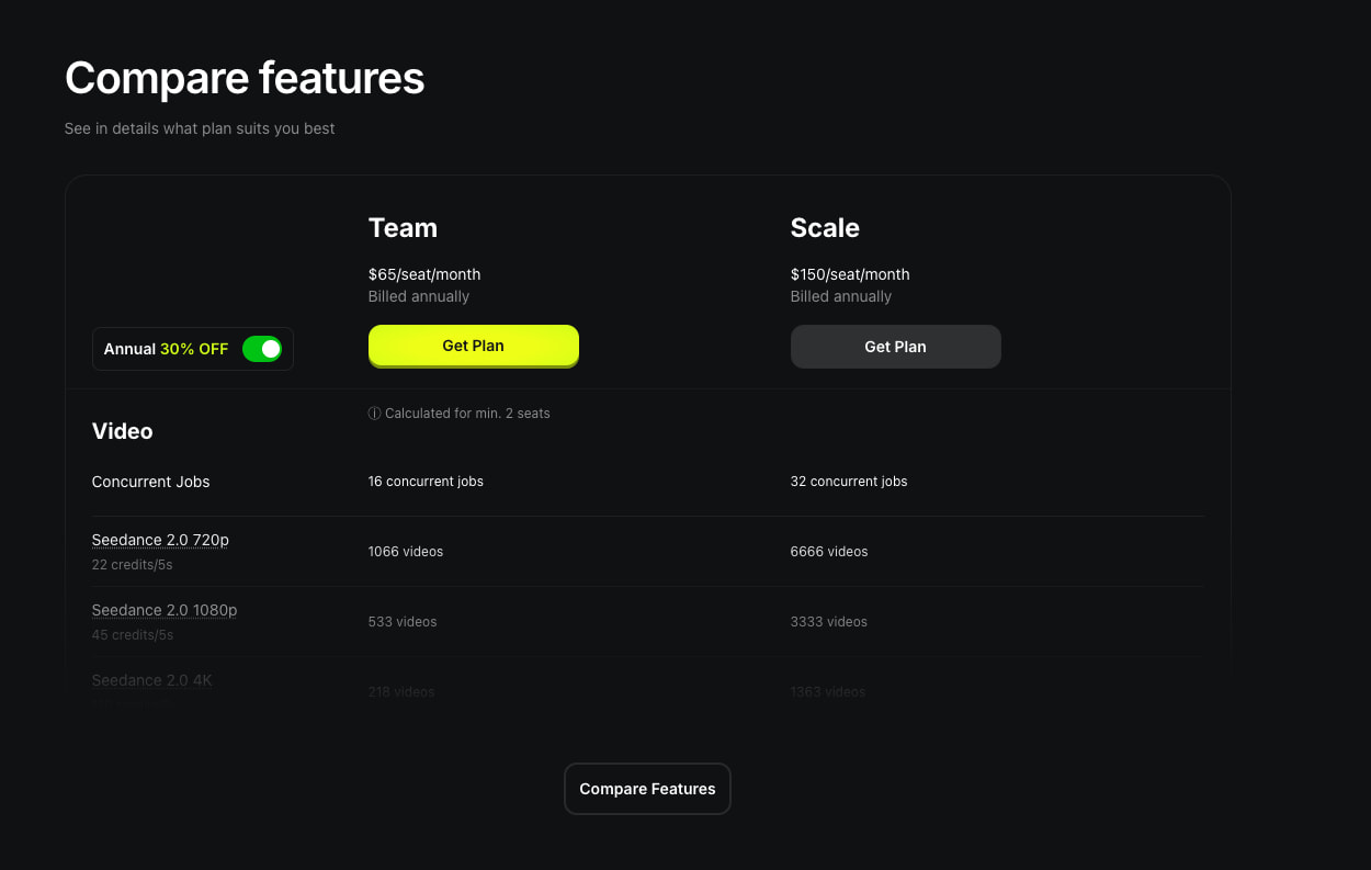 Pricing plans — Higgsfield AI Video & Image Generator captured website design