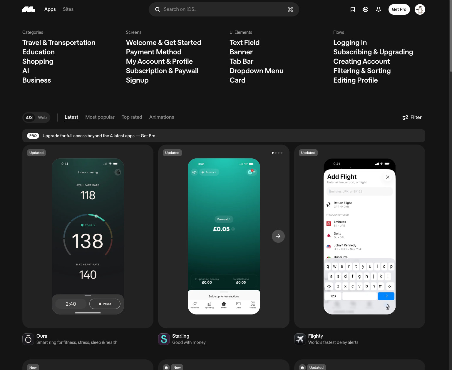 Discover iOS apps | Mobbin captured website design