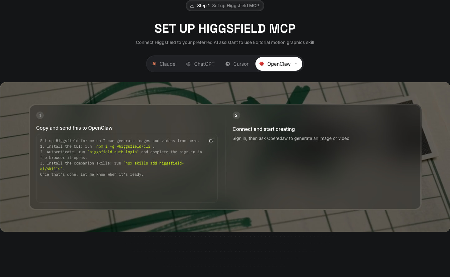 Editorial Motion Graphics Skill | Higgsfield captured website design