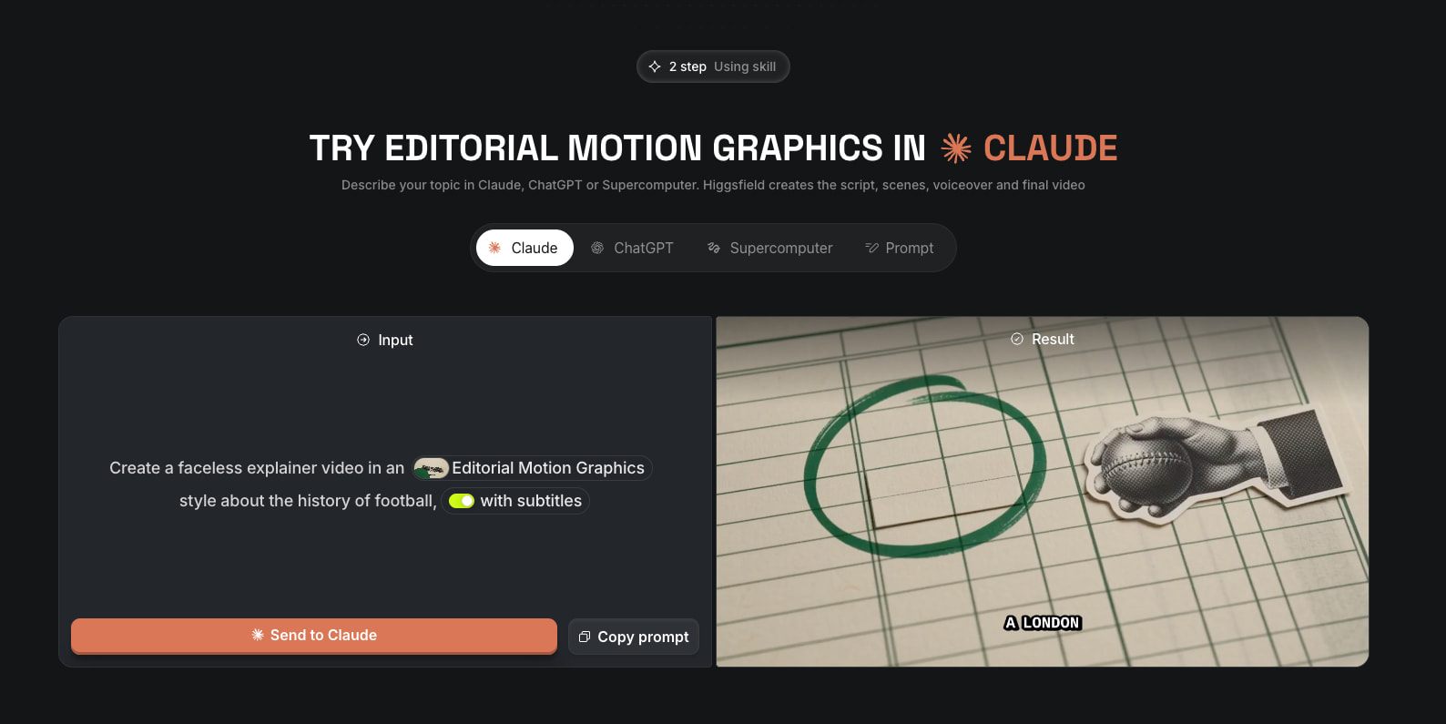 Editorial Motion Graphics Skill | Higgsfield captured website design