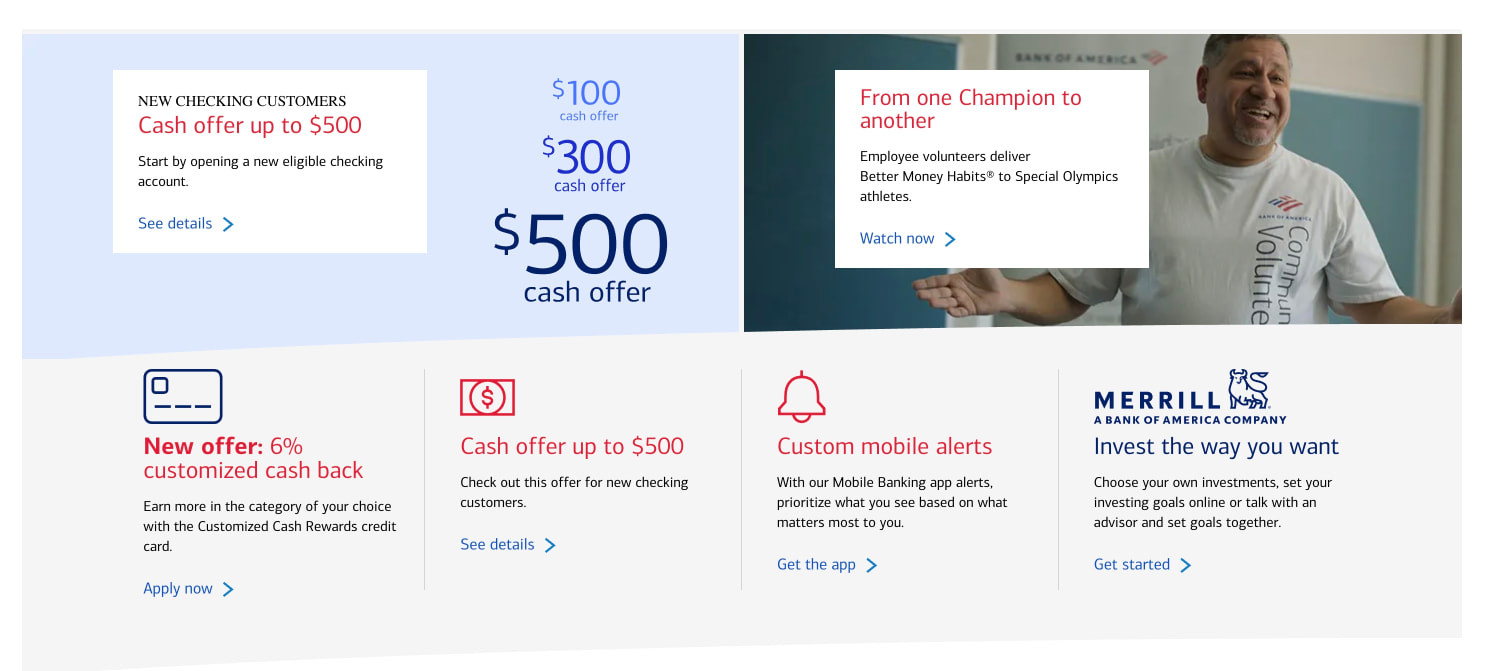 Bank of America - Banking, Credit Cards, Loans and Merrill Investing captured website design