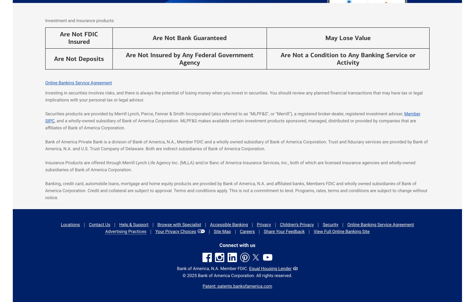 Bank of America - Banking, Credit Cards, Loans and Merrill Investing captured website design