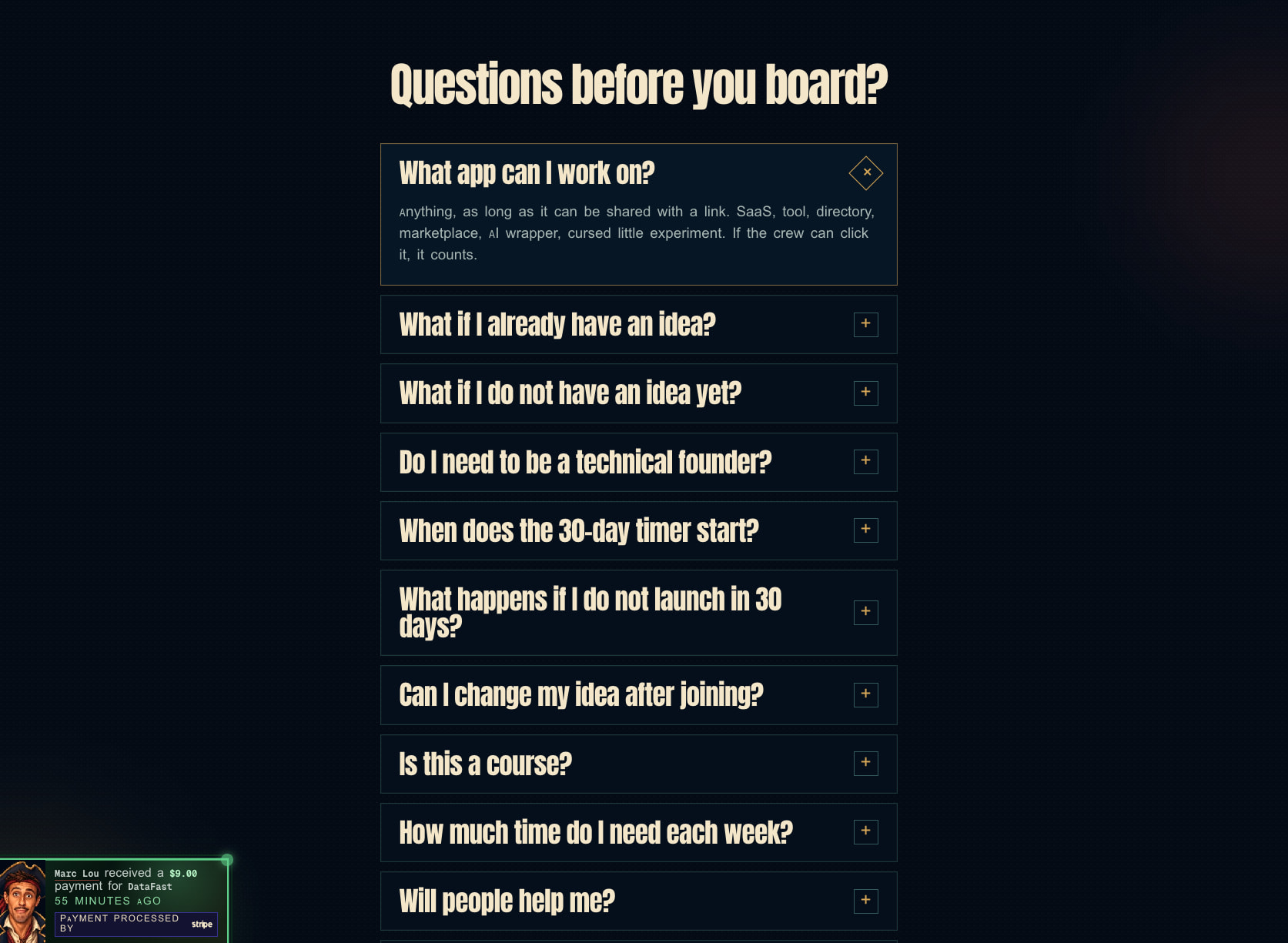 Ship or Die — Ship a startup in 30 days, or get kicked out forever captured website design
