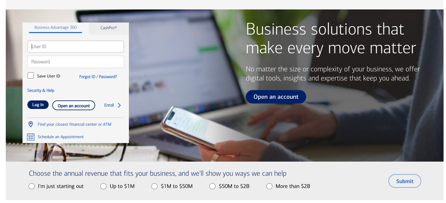 Business Banking, Credit Cards & Loans - Bank of America captured website design
