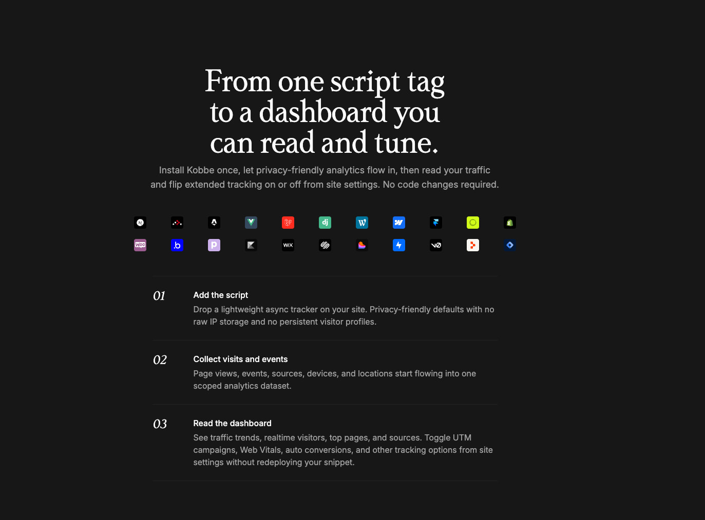 Kobbe: Web analytics that respect your visitors captured website design
