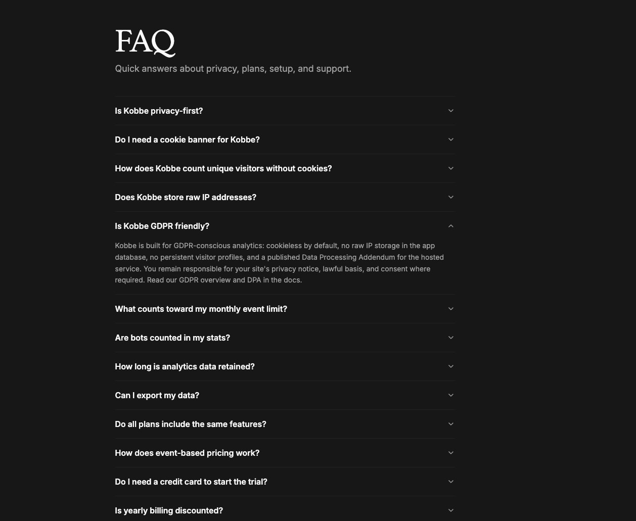Kobbe: Web analytics that respect your visitors captured website design