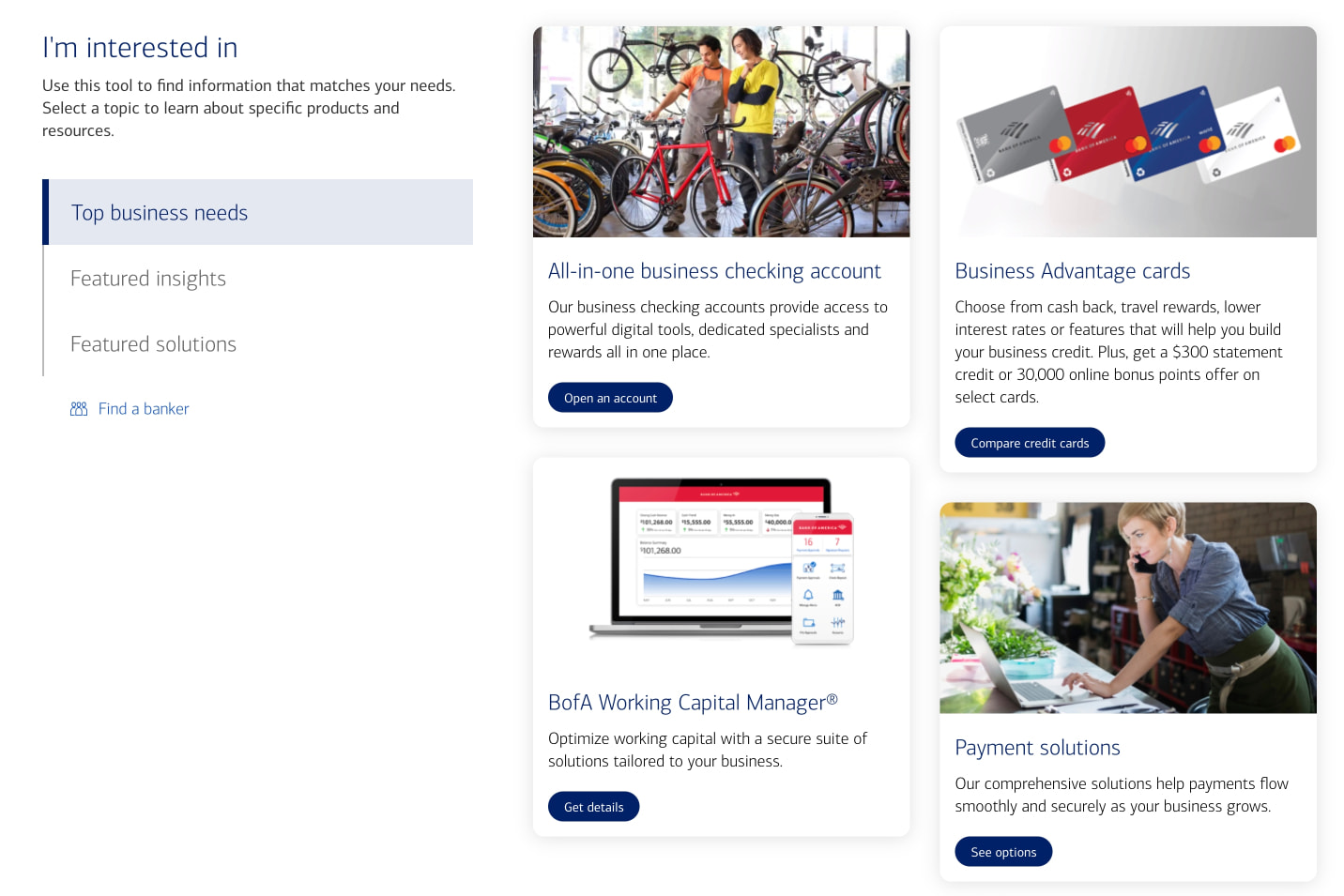 Business Banking, Credit Cards & Loans - Bank of America captured website design