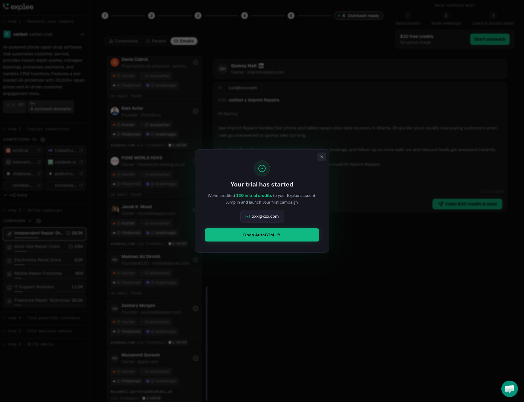 AutoGTM by Explee — 24/7 AI-agent, that finds clients while you sleep captured website design