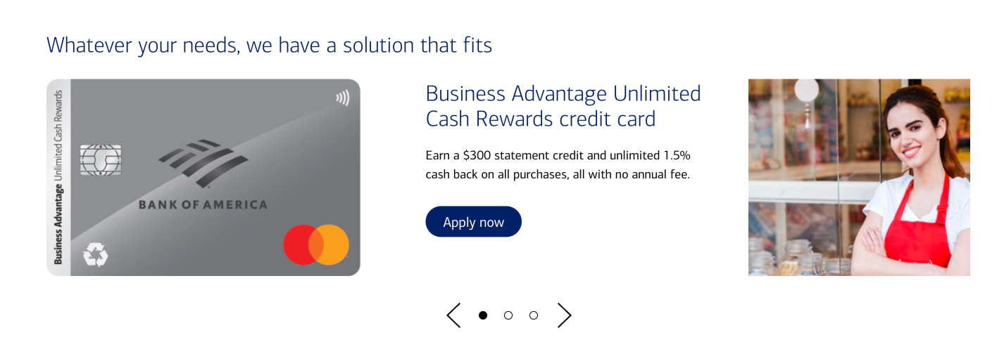 Business Banking, Credit Cards & Loans - Bank of America captured website design
