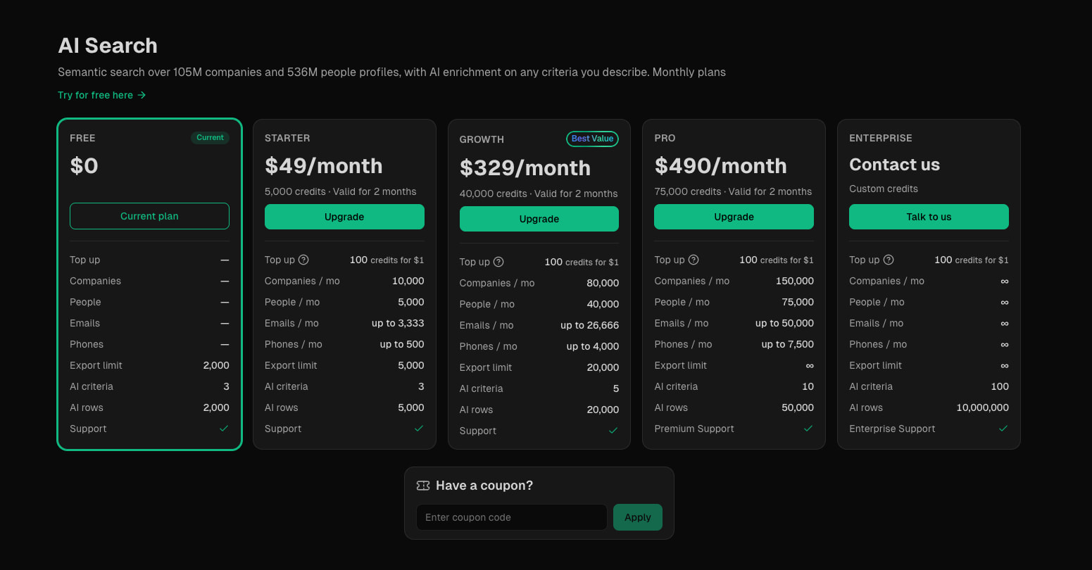 Explee | Pricing captured website design