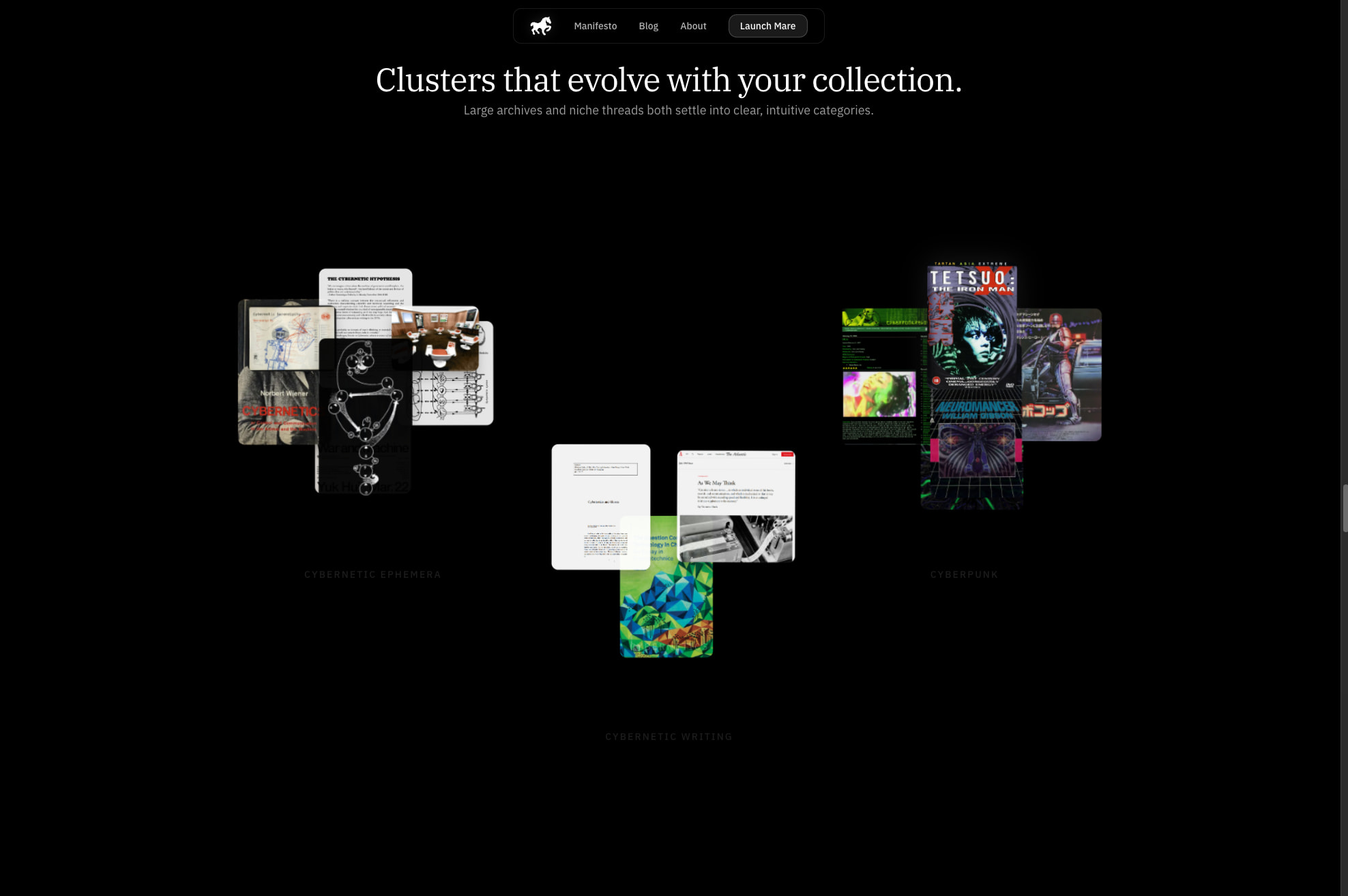 Mare - The archive that evolves with you. captured website design