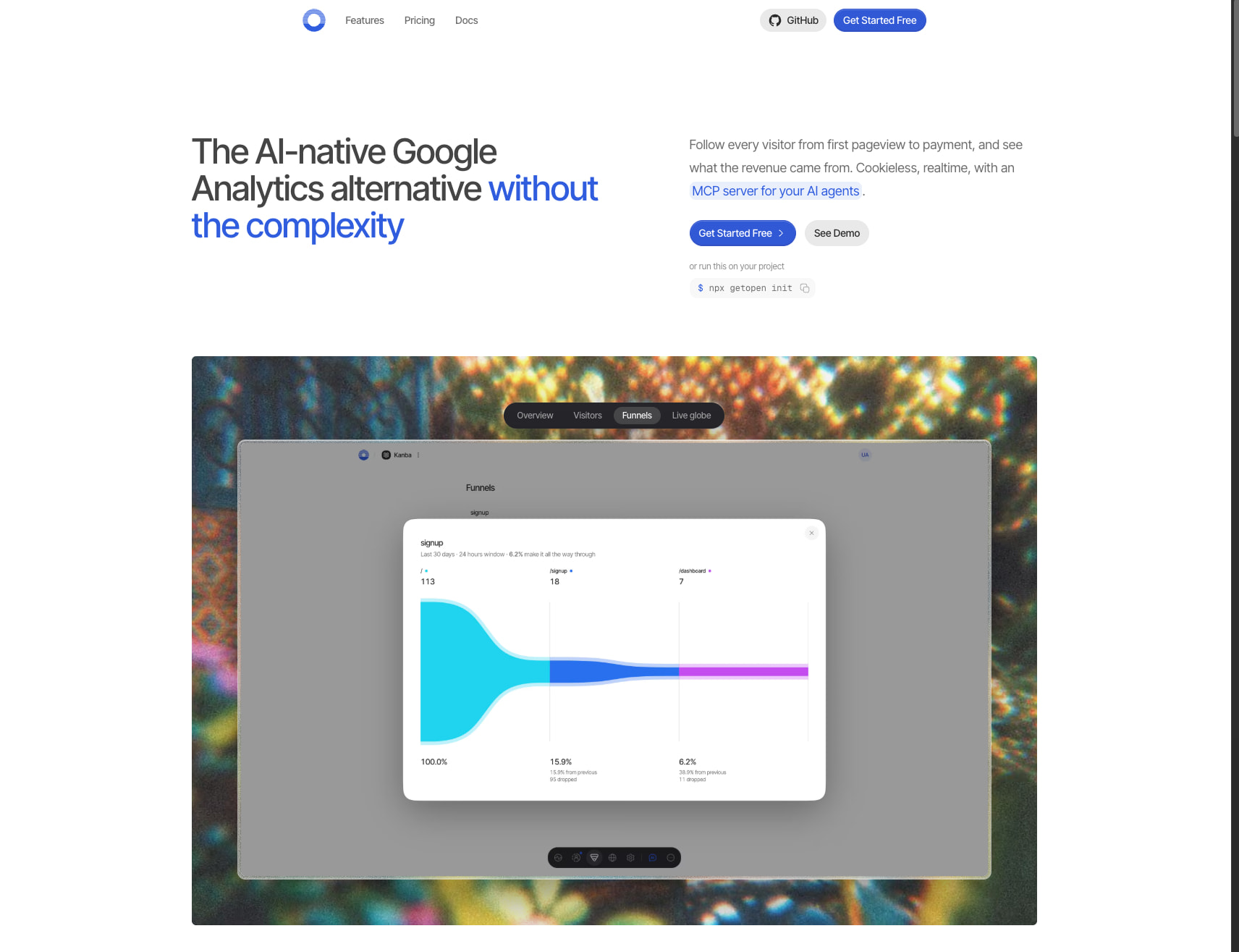 Open Analytics: The AI-native Google Analytics alternative, without the complexity captured website design