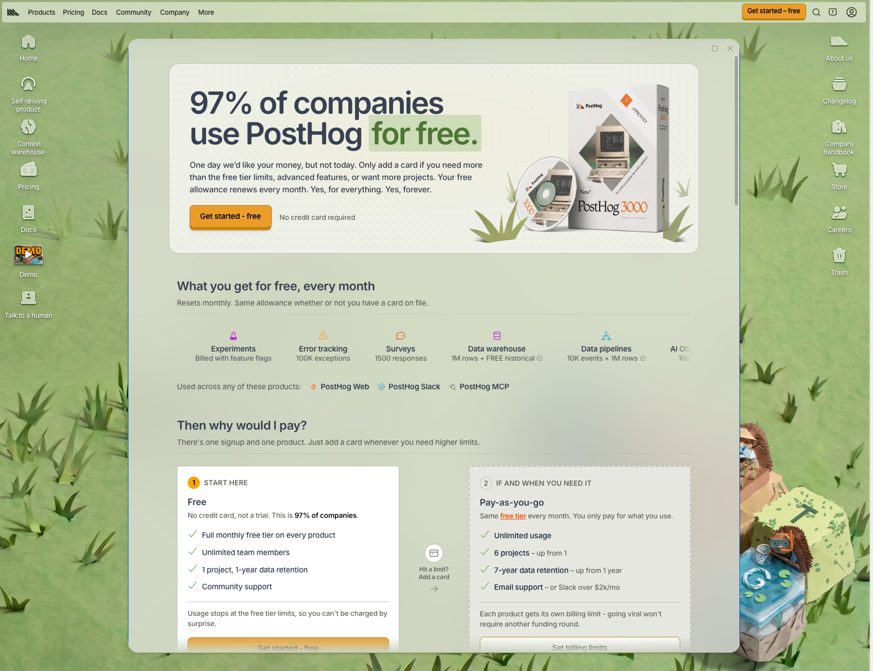Captured design matching posthog.com captured website design