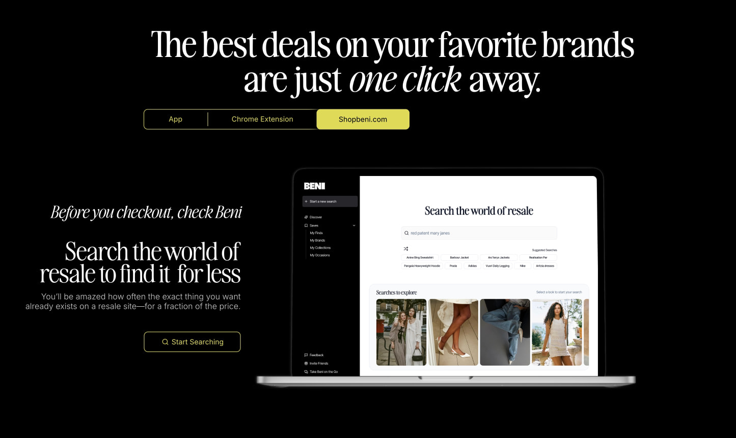 Beni | Save, Search, Shop Smarter captured website design