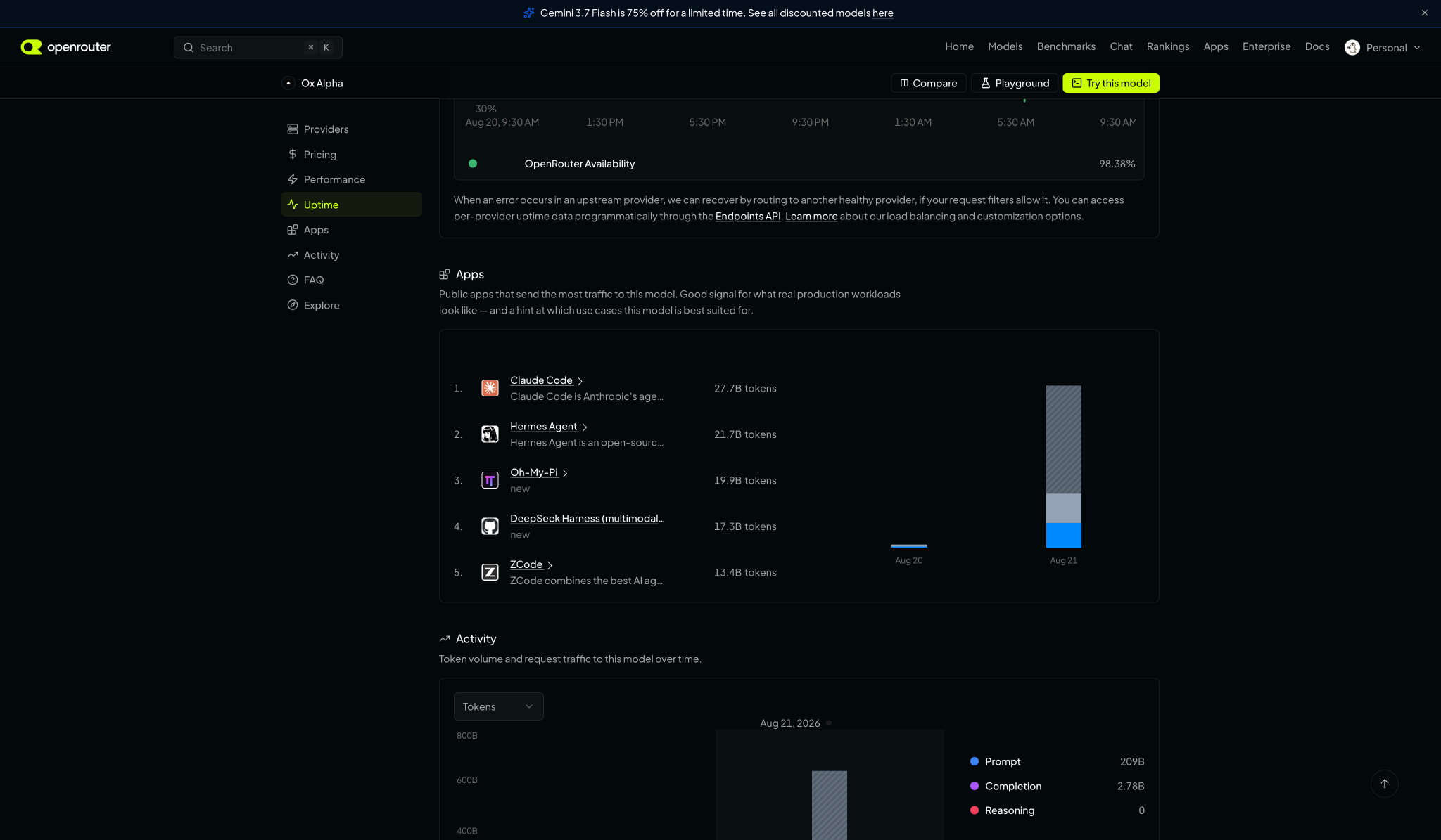 Ox Alpha - API Pricing & Providers | OpenRouter captured website design