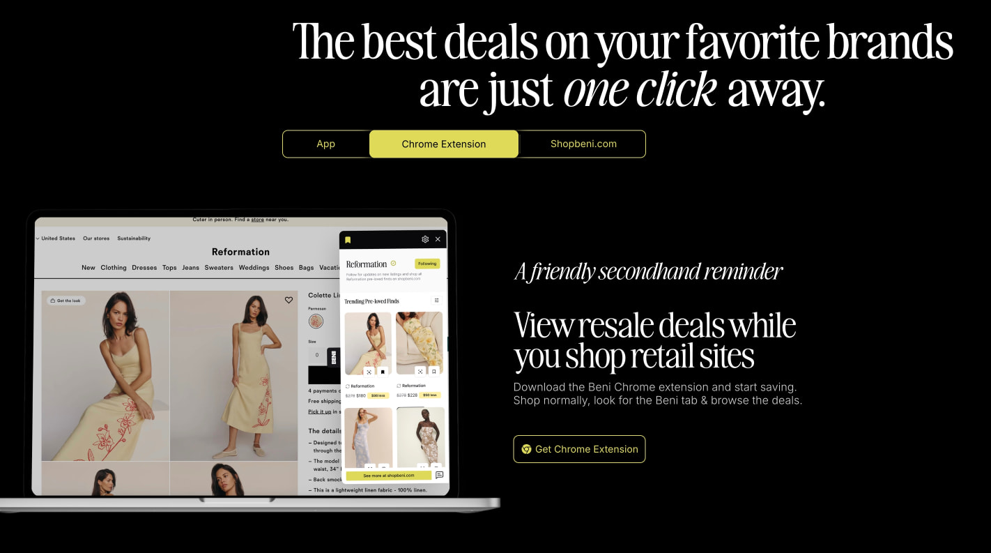 Beni | Save, Search, Shop Smarter captured website design