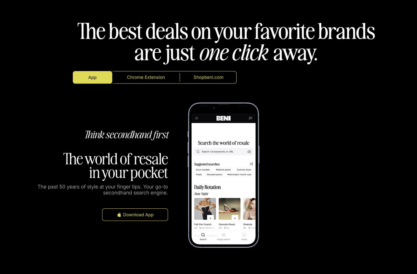 Beni | Save, Search, Shop Smarter captured website design