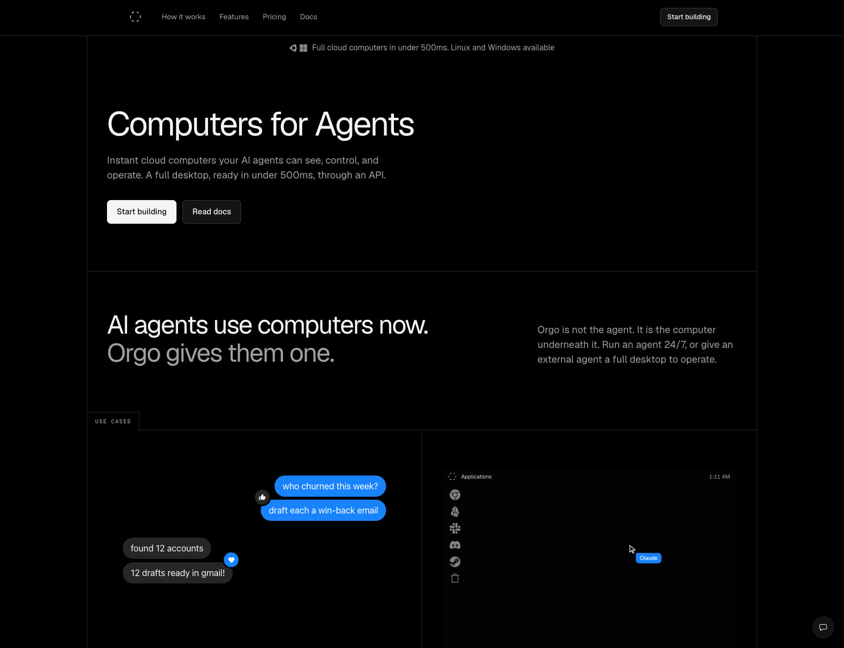 Orgo - Computers for AI agents | Orgo captured website design