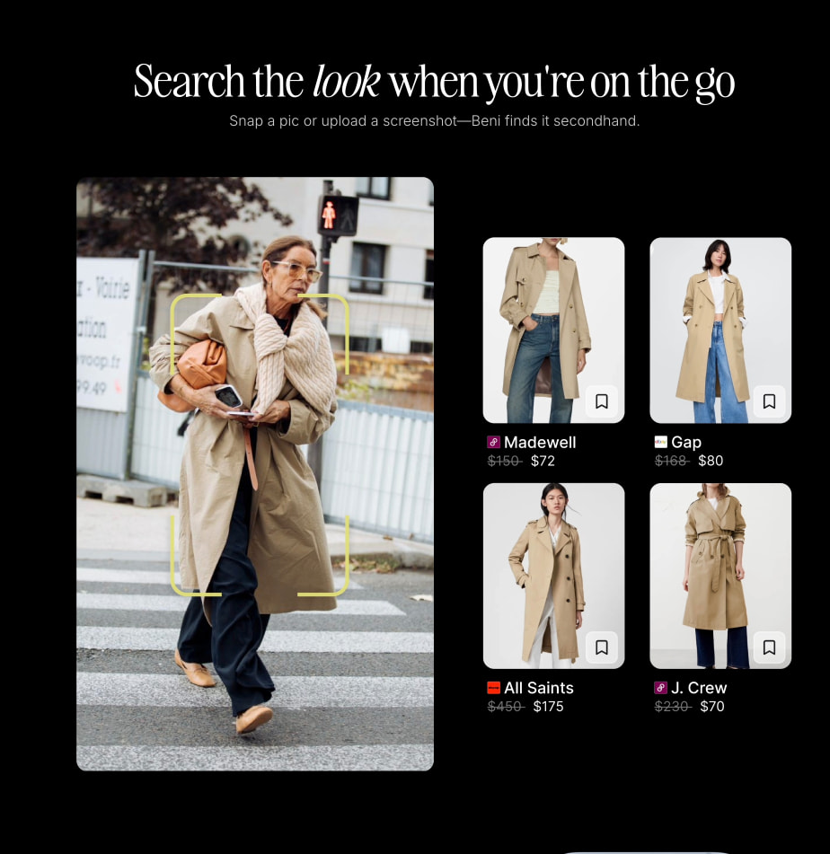 Beni | Save, Search, Shop Smarter captured website design
