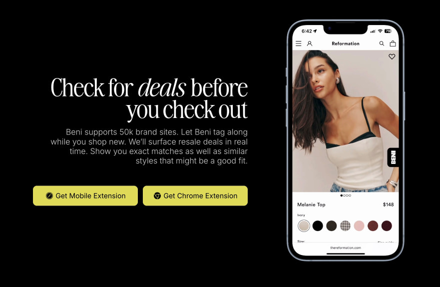 Beni | Save, Search, Shop Smarter captured website design