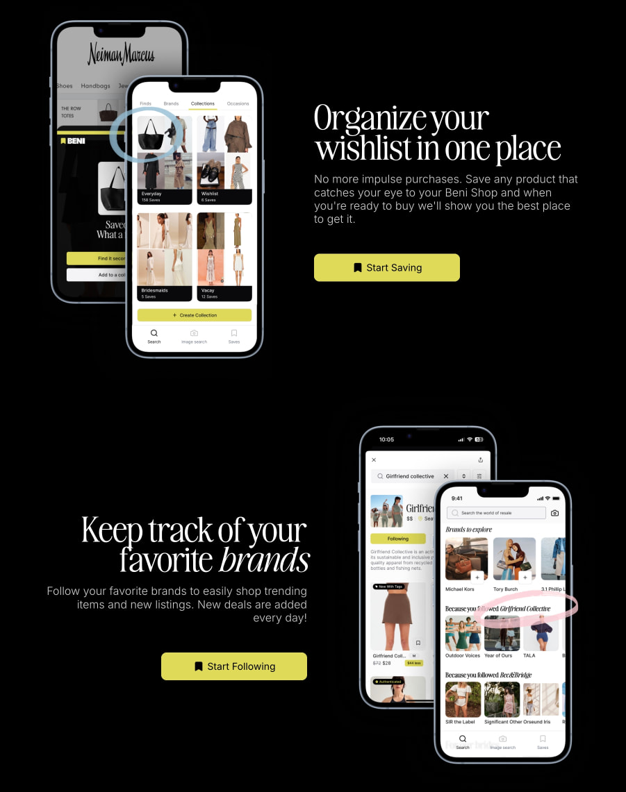 Beni | Save, Search, Shop Smarter captured website design