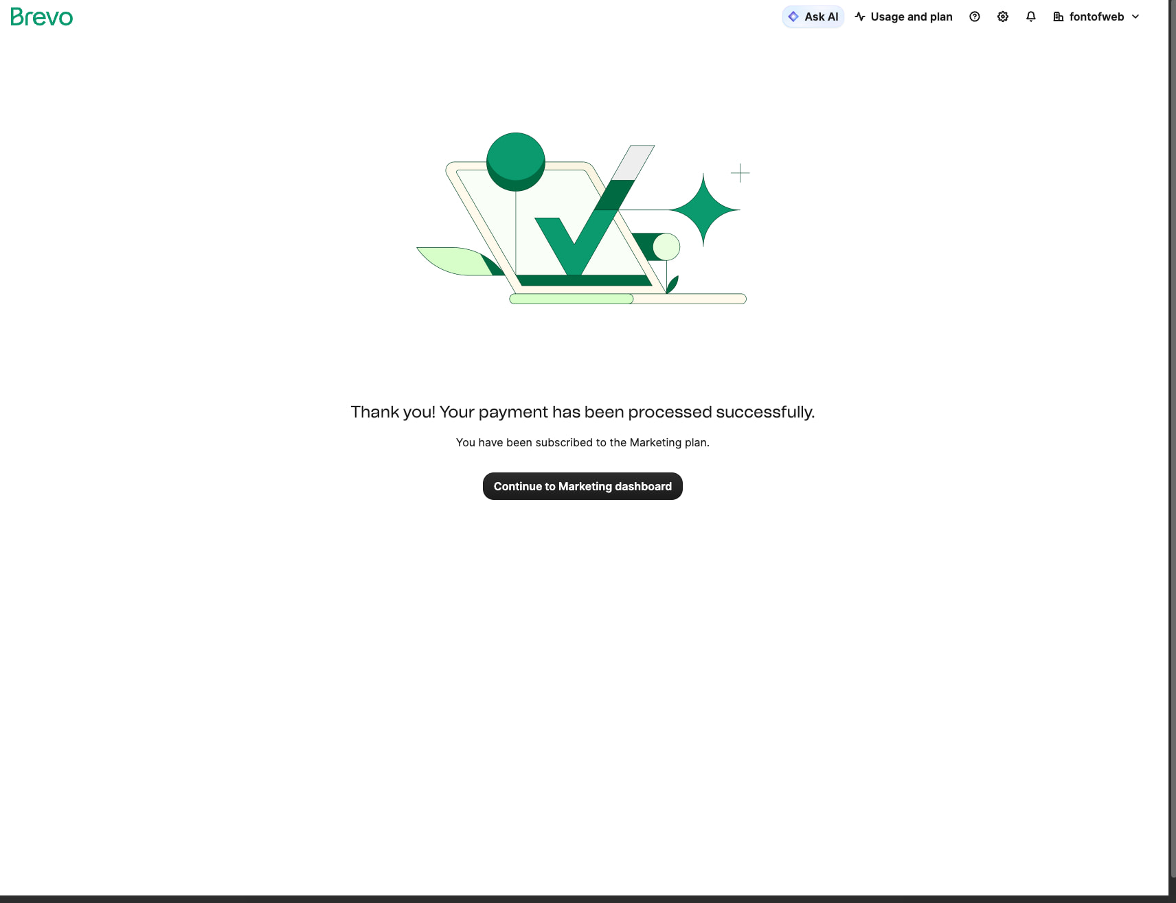Thank you! Your payment has been processed successfully. - Brevo captured website design