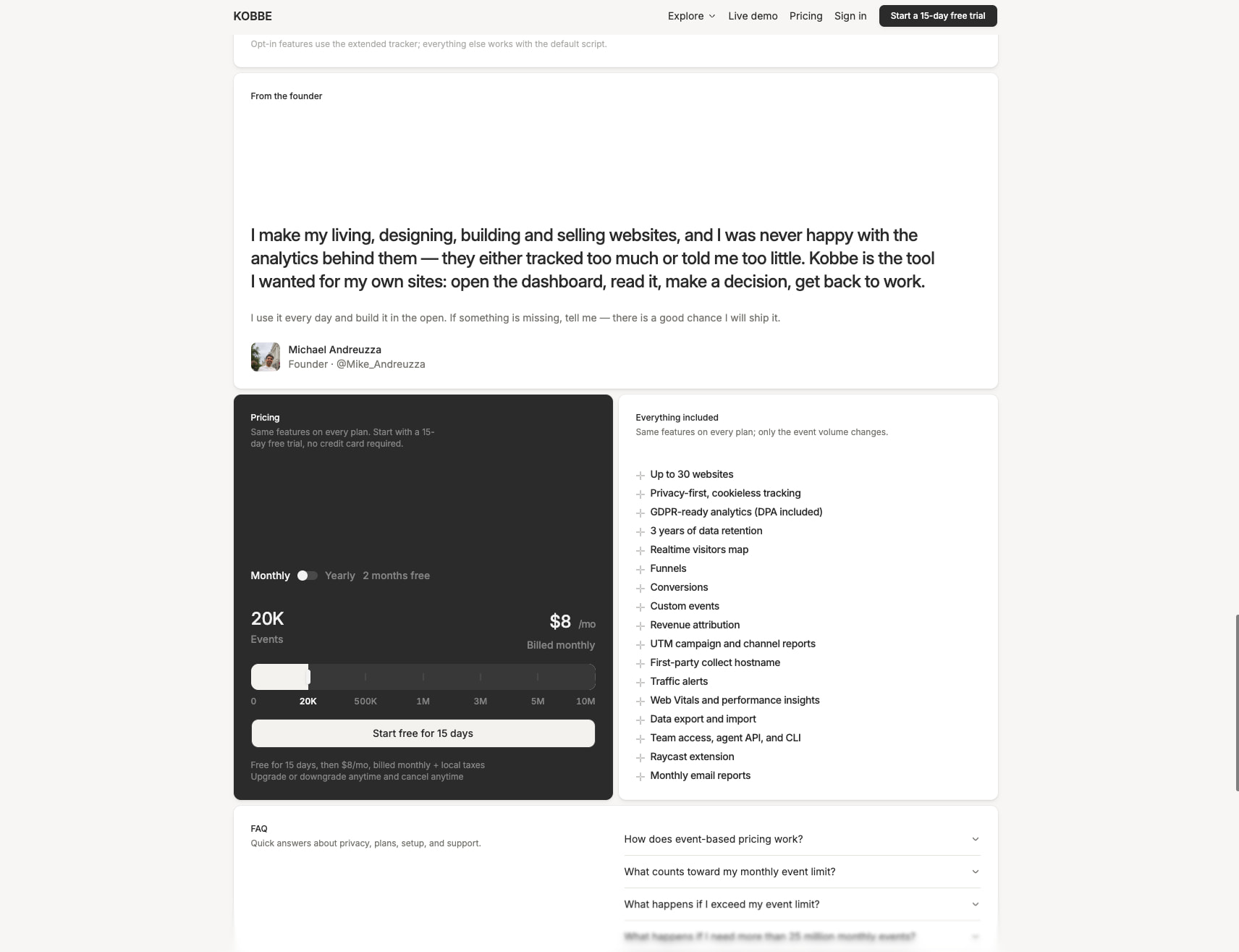 Kobbe: Web analytics that respect your visitors captured website design