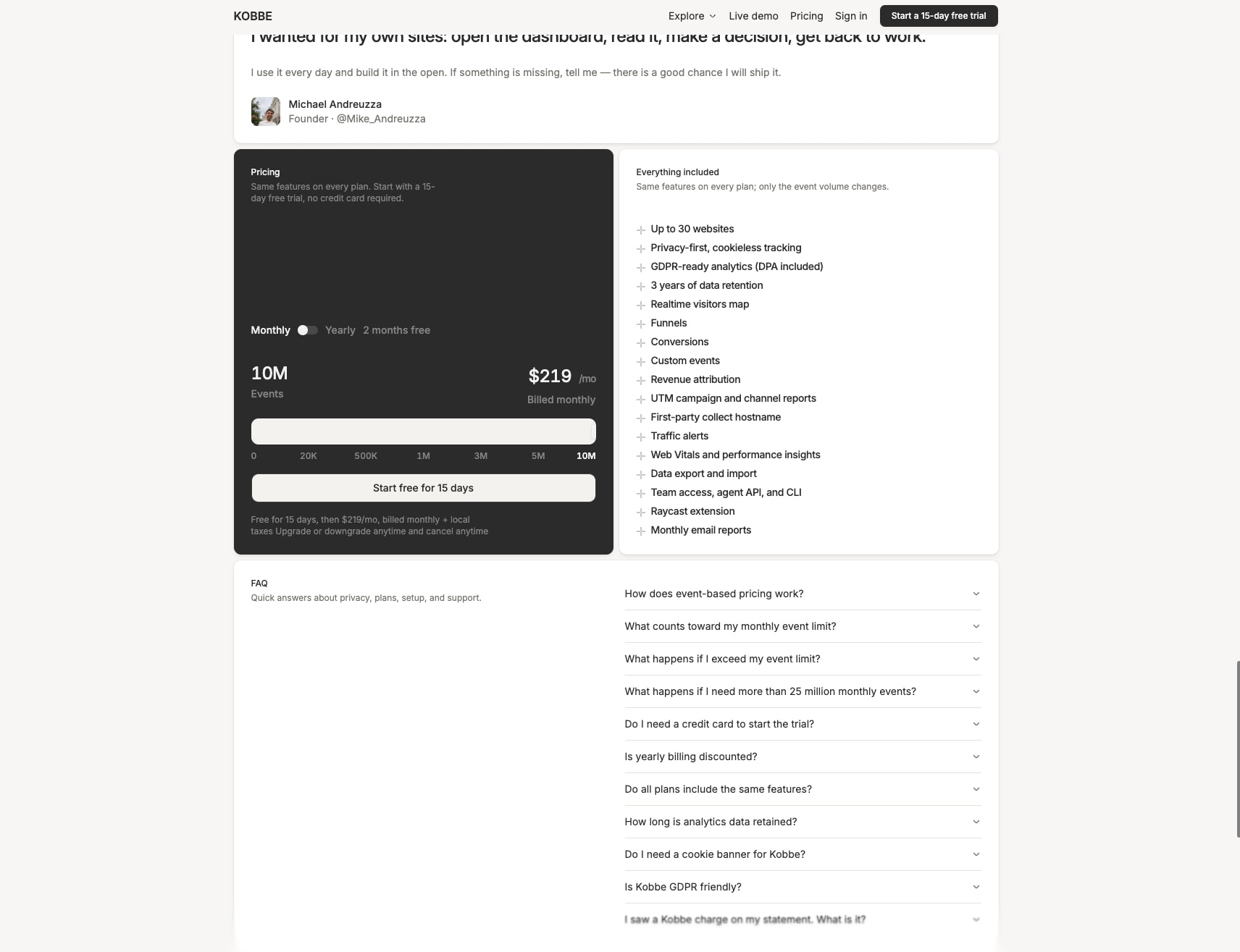 Kobbe: Web analytics that respect your visitors captured website design