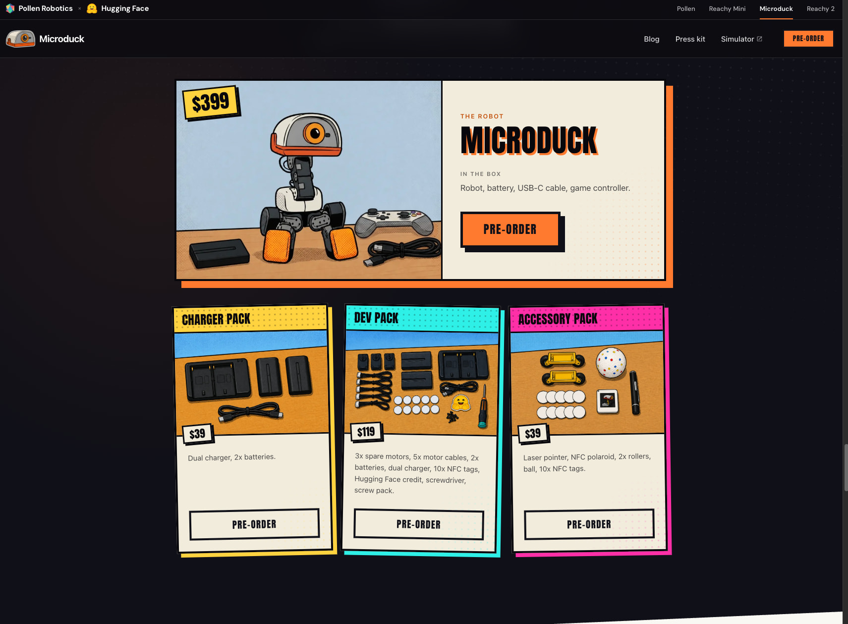 Microduck - A tiny biped robot you can teach new tricks | Pollen Robotics captured website design