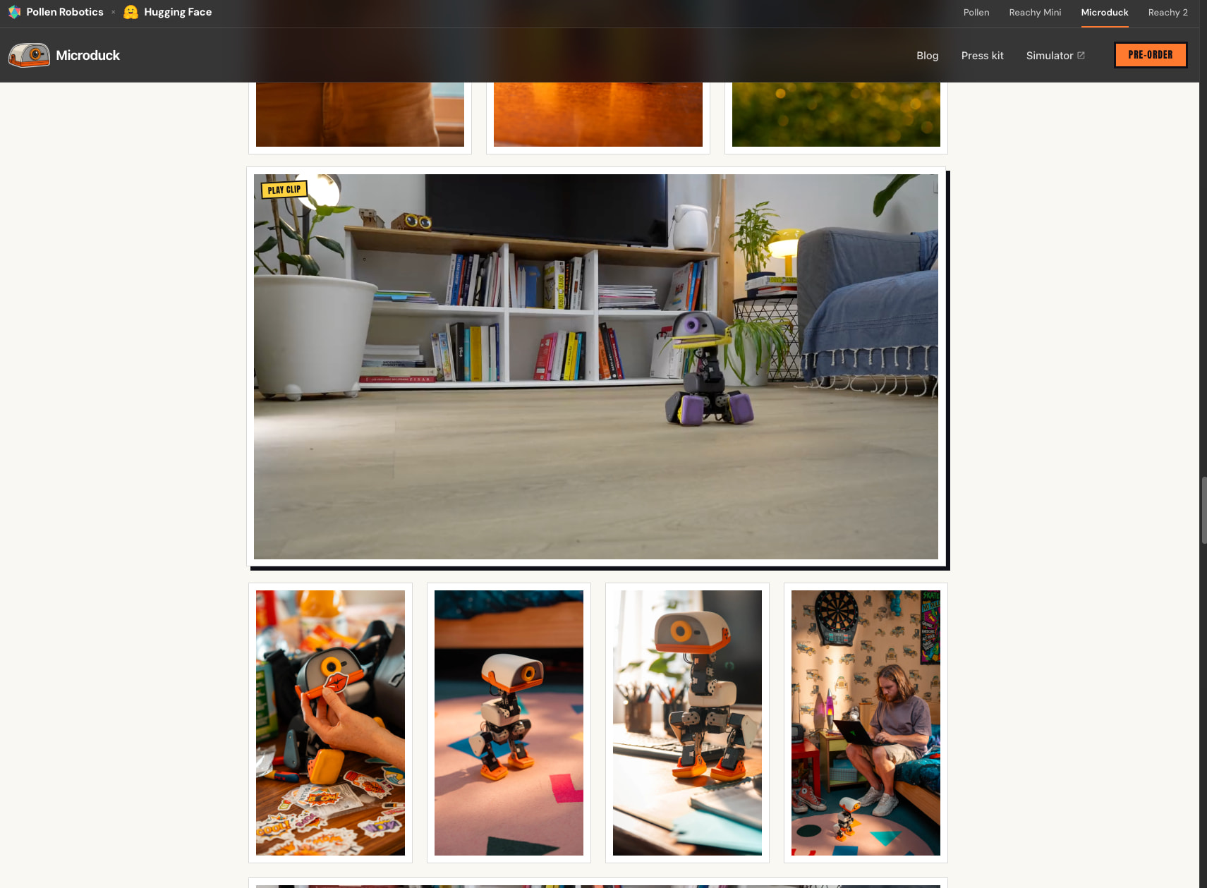 Microduck - A tiny biped robot you can teach new tricks | Pollen Robotics captured website design