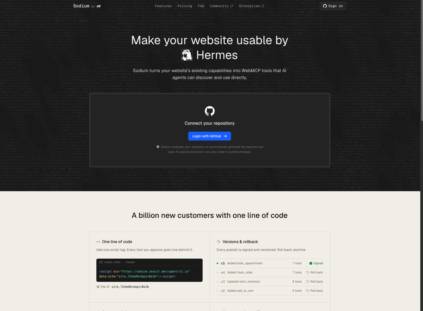 Sodium - Make your website usable by AI agents captured website design