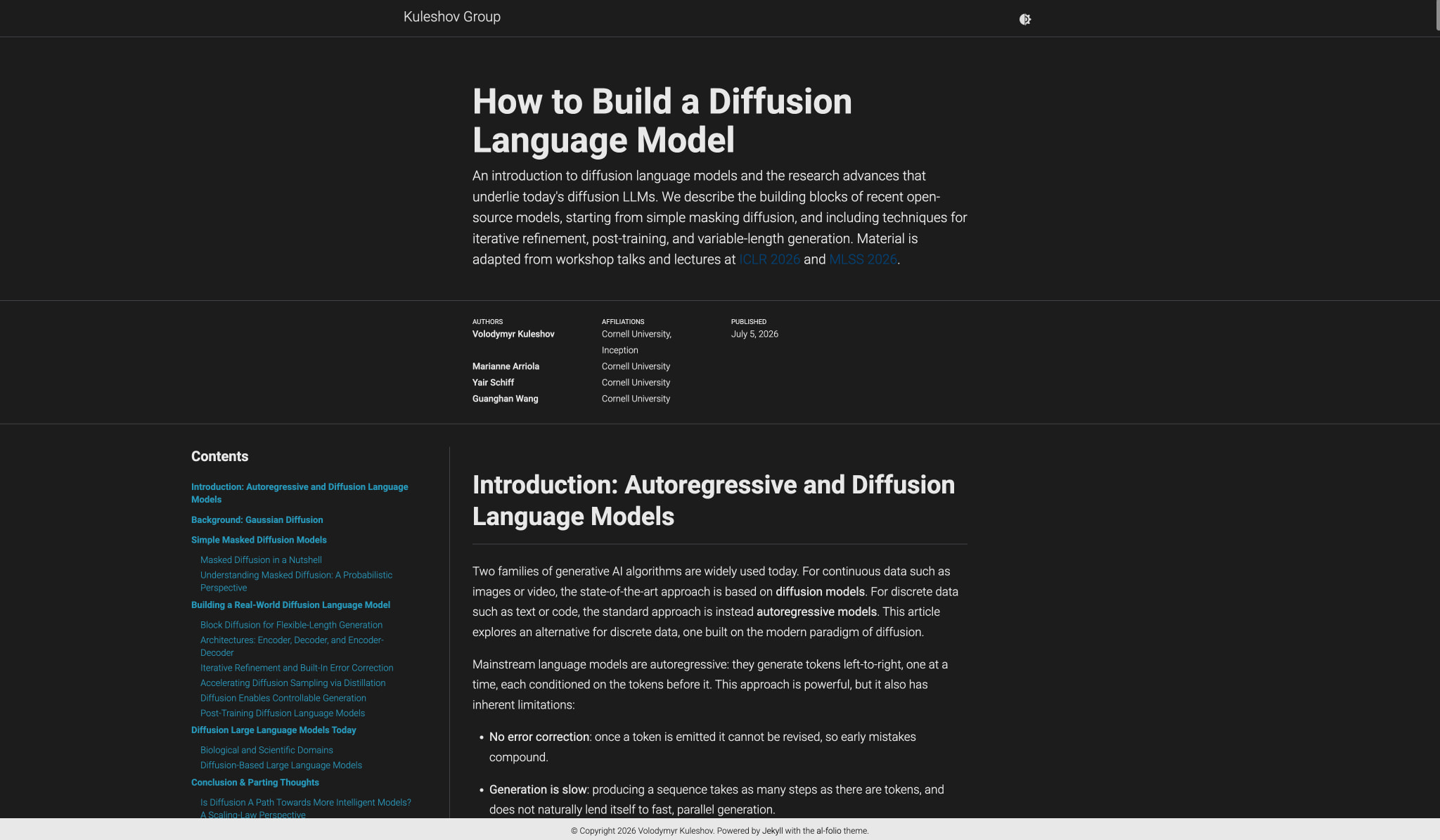 How to Build a Diffusion Language Model | Kuleshov Group captured website design