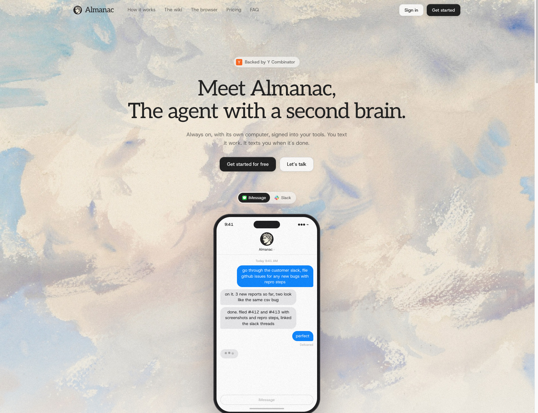 Almanac — the agent with a second brain captured website design