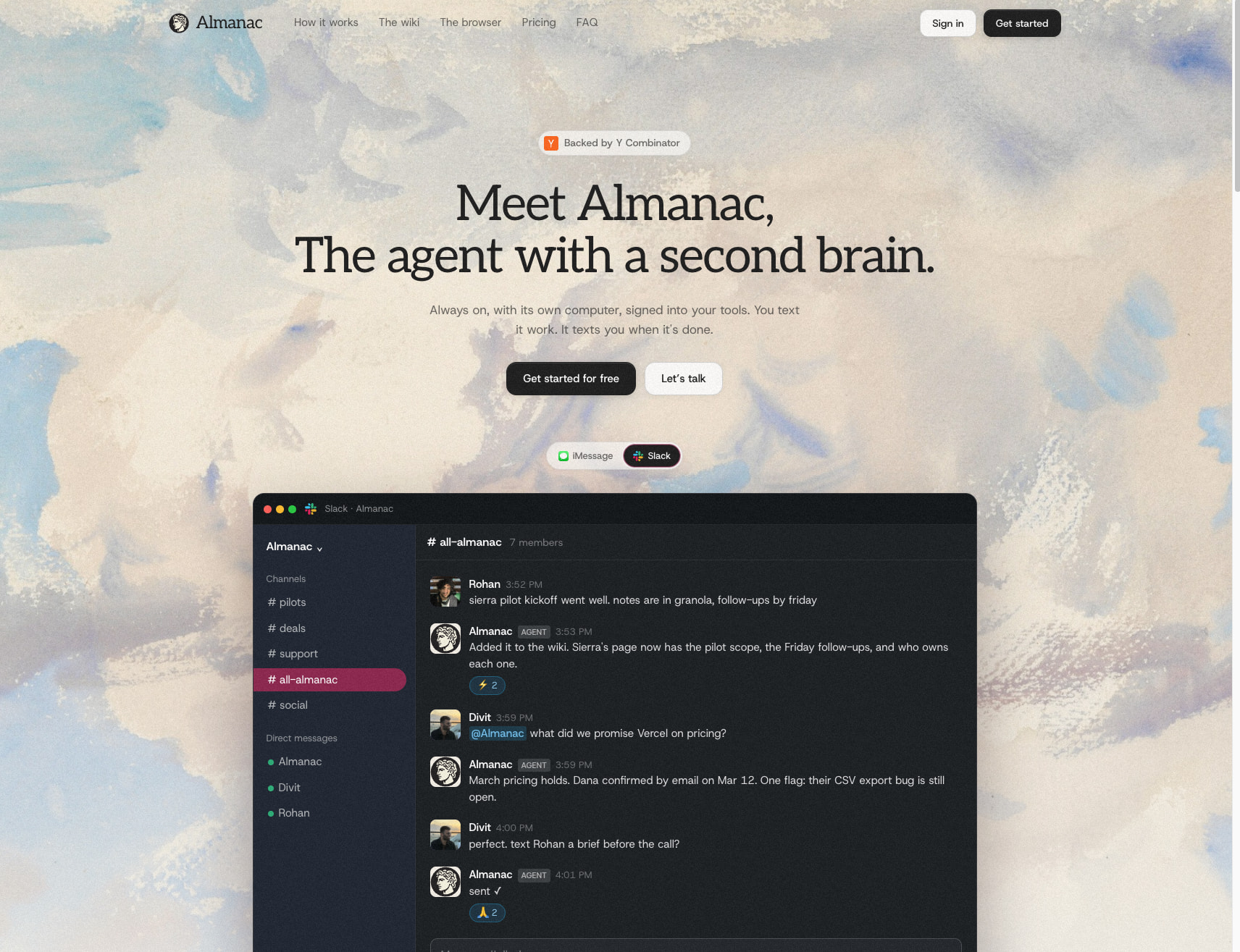 Almanac — the agent with a second brain captured website design