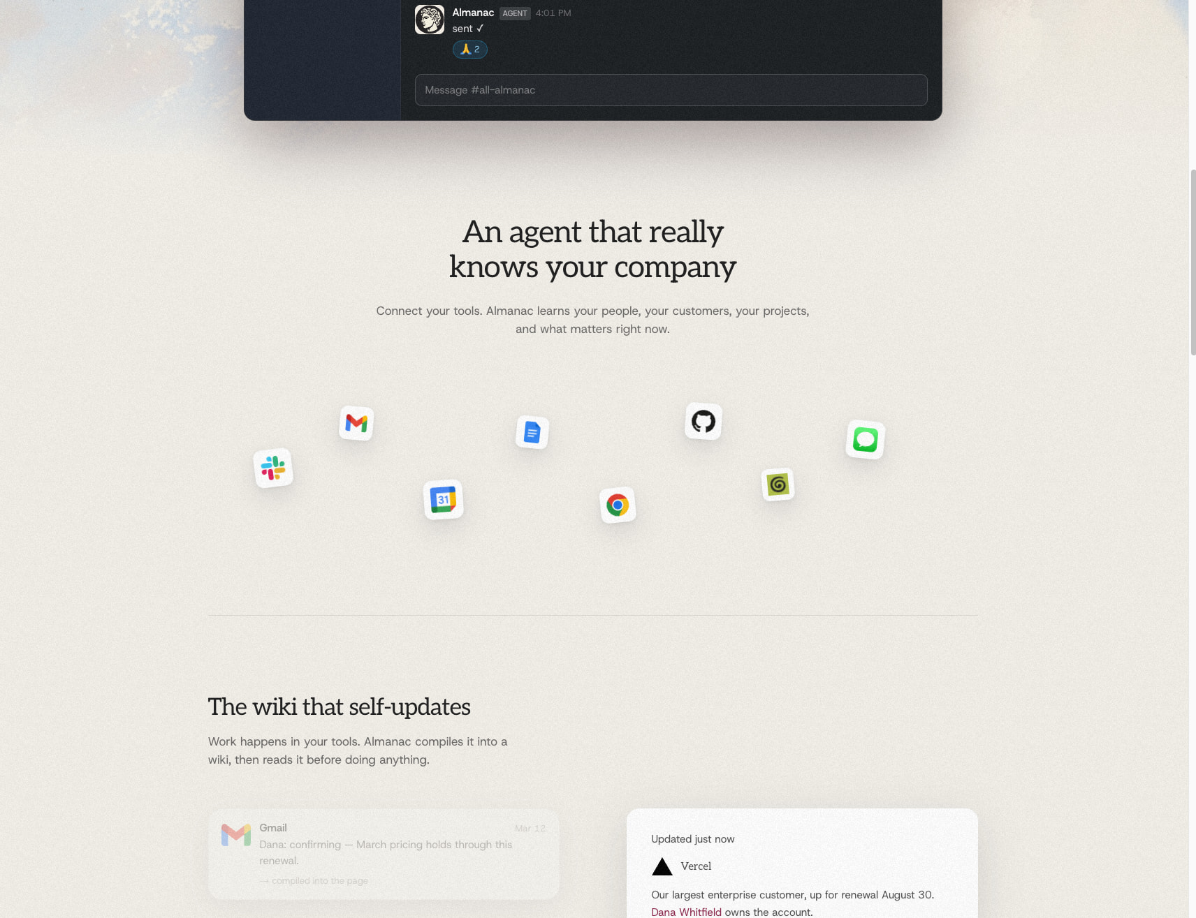 Almanac — the agent with a second brain captured website design