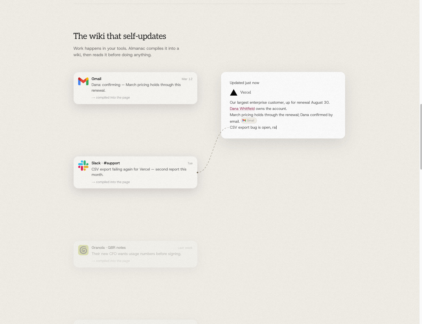 Almanac — the agent with a second brain captured website design