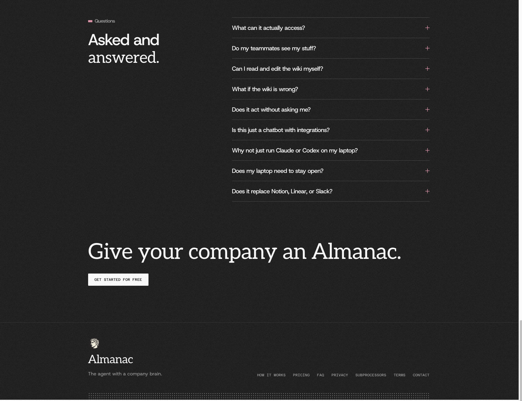Almanac — the agent with a second brain captured website design