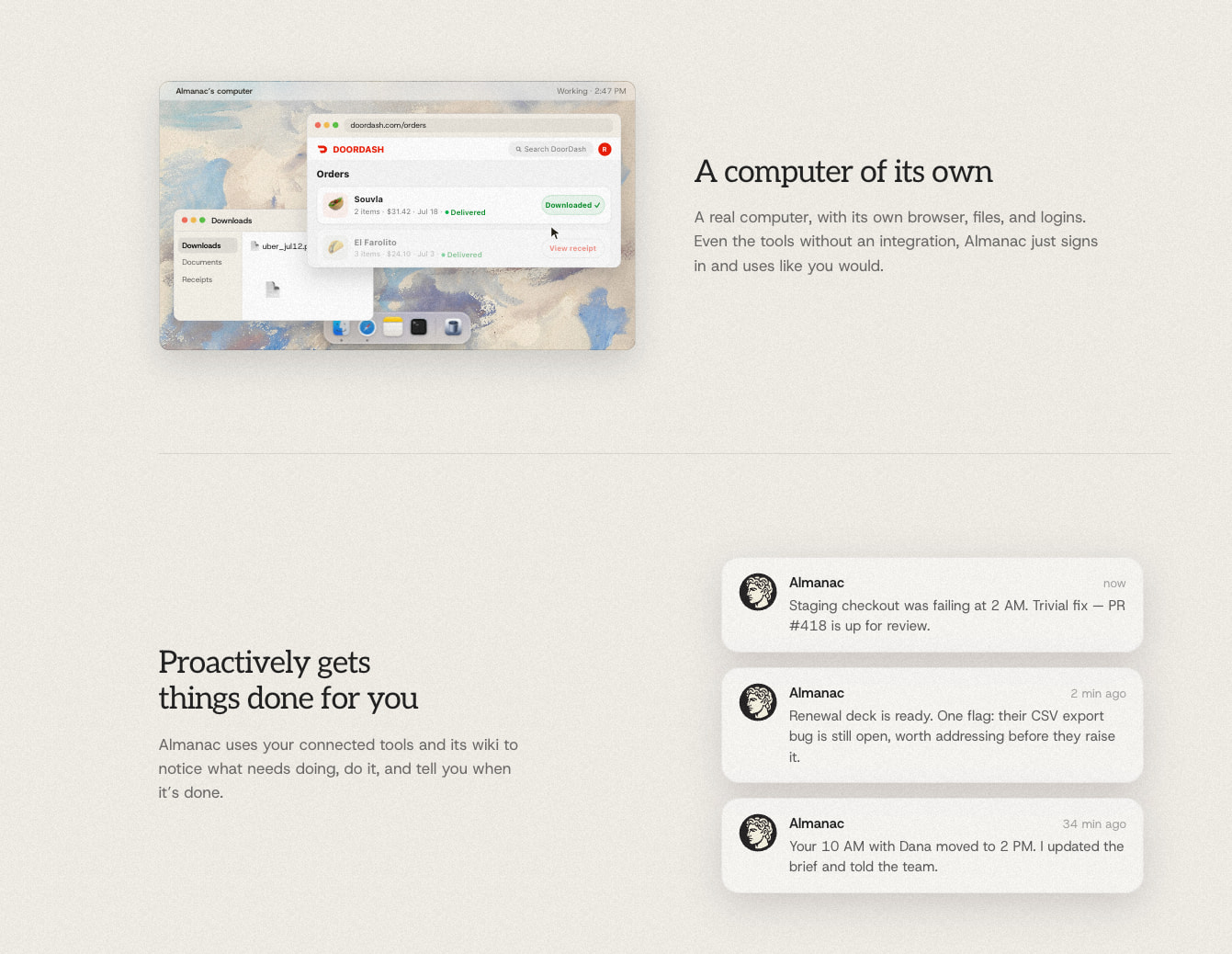 Almanac — the agent with a second brain captured website design