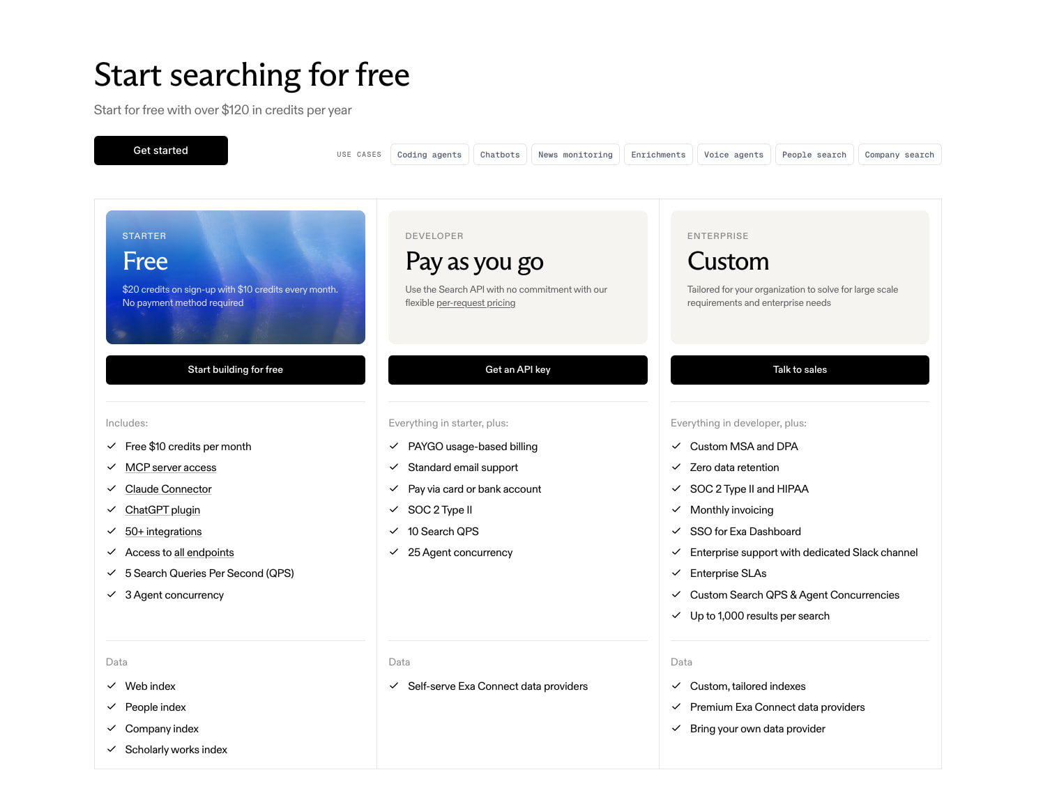 Exa API Pricing | Pay-as-You-Go Plans for AI Search captured website design