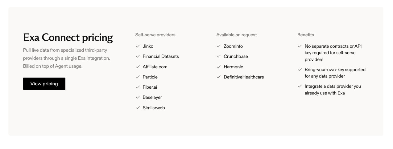 Exa API Pricing | Pay-as-You-Go Plans for AI Search captured website design