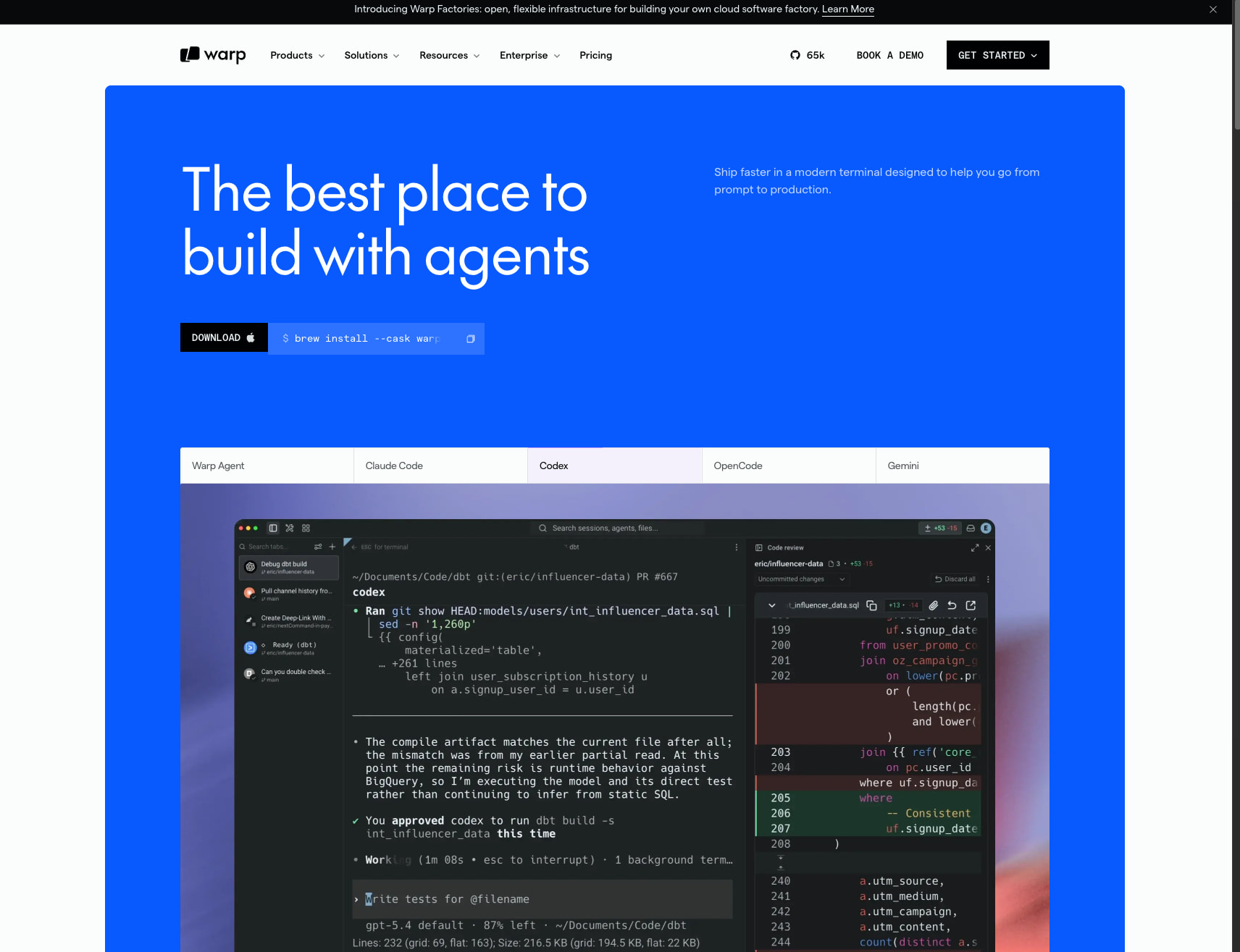 Warp Terminal: The AI-Powered Terminal for Developers | Warp captured website design