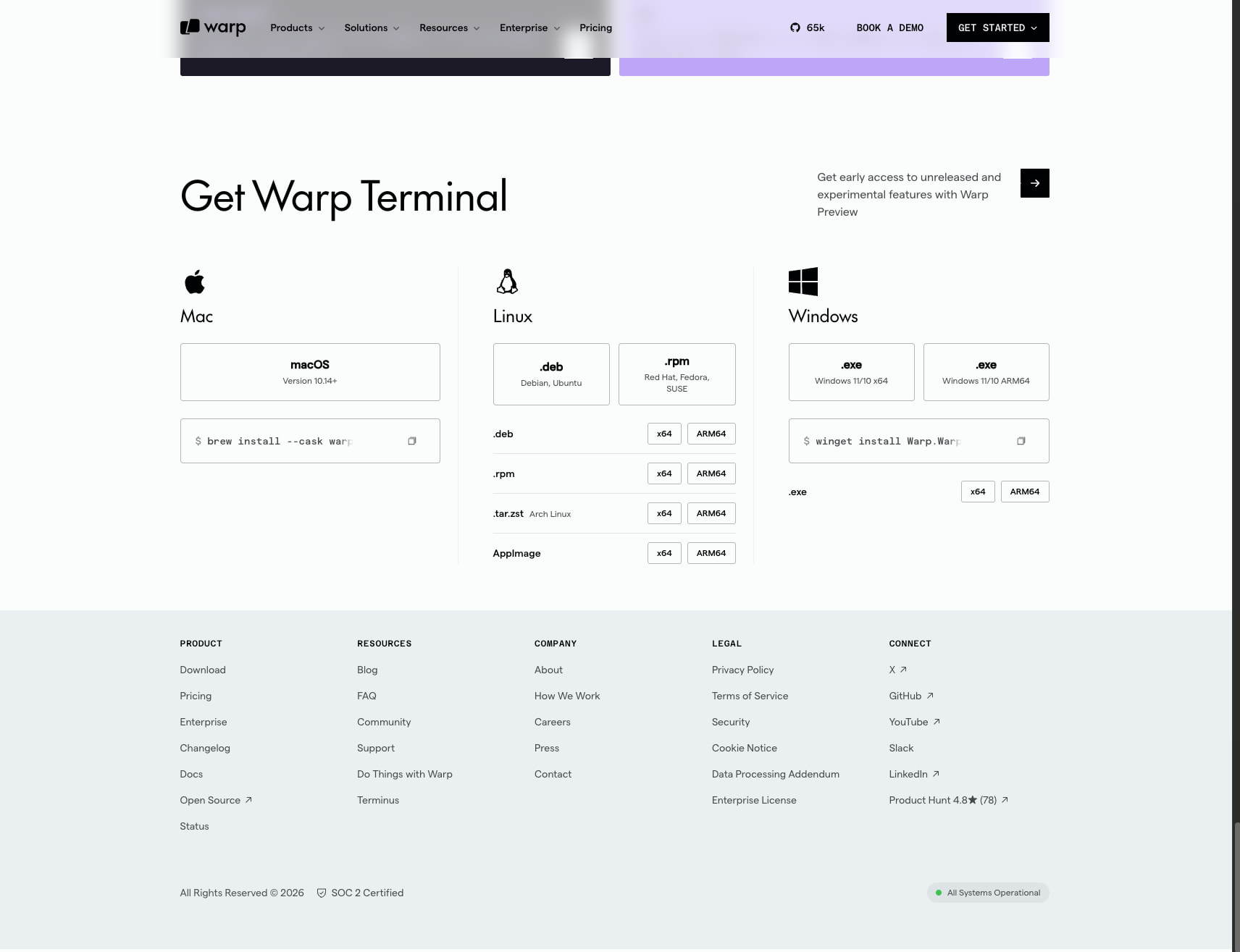Warp Terminal: The AI-Powered Terminal for Developers | Warp captured website design
