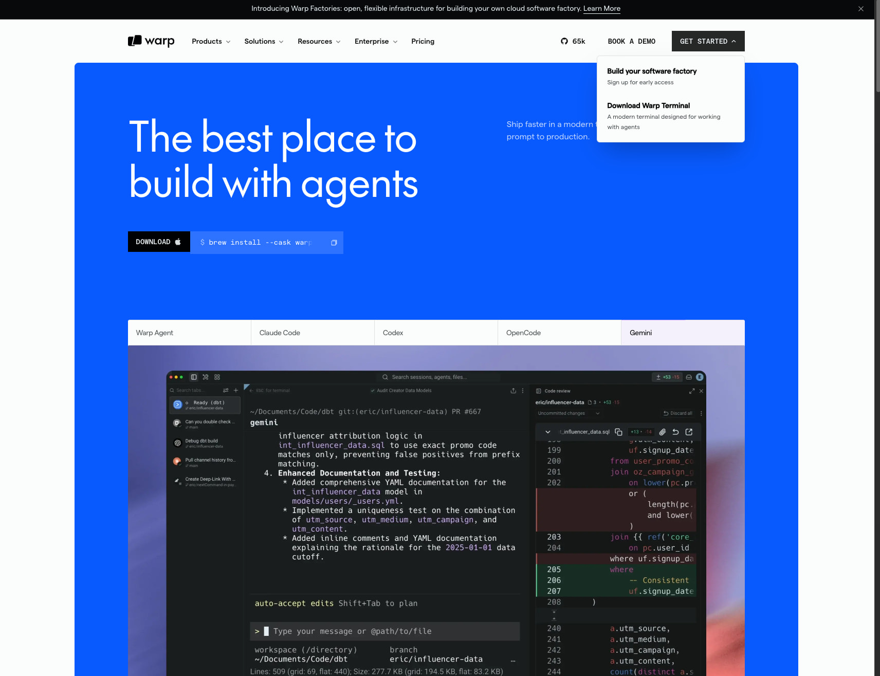 Warp Terminal: The AI-Powered Terminal for Developers | Warp captured website design