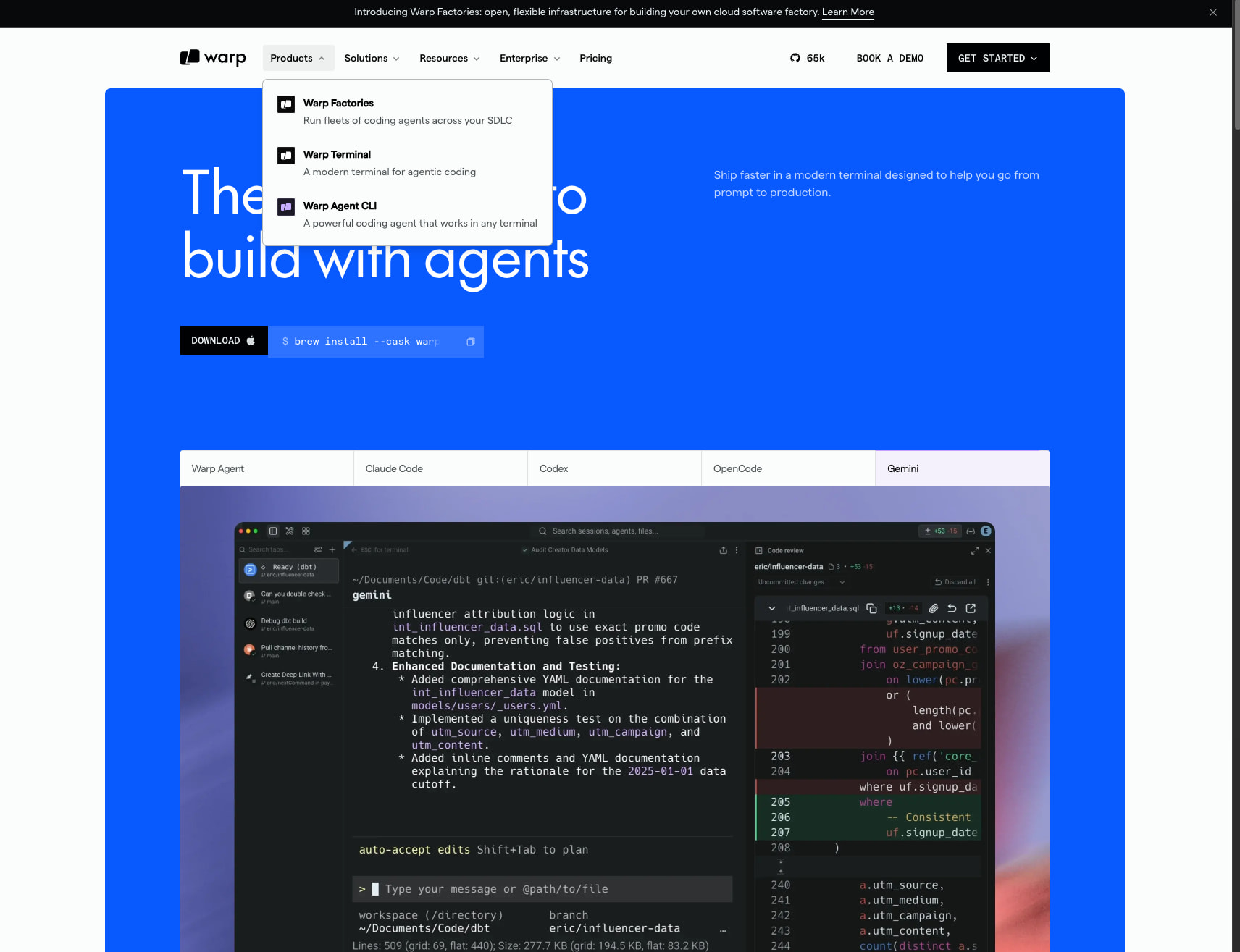 Warp Terminal: The AI-Powered Terminal for Developers | Warp captured website design