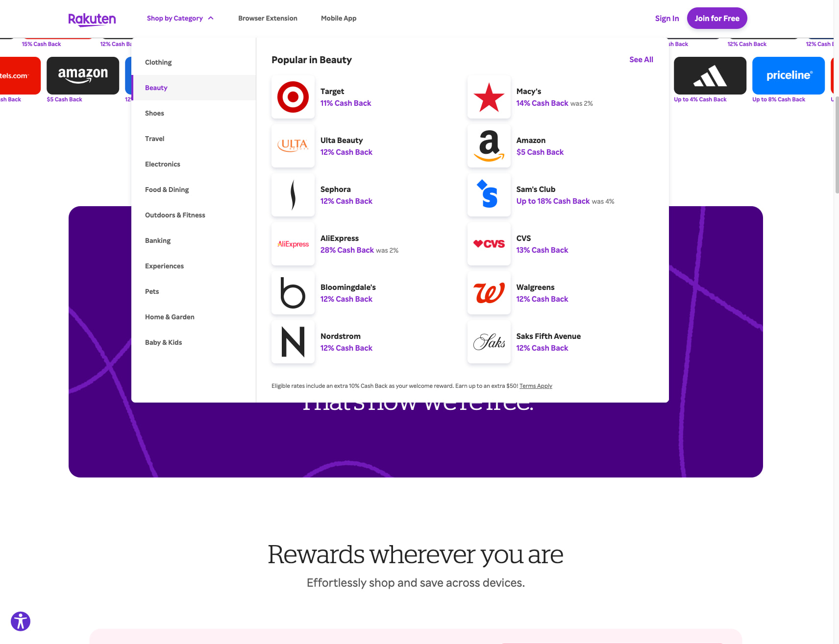 Coupons, Promo Codes & Cash Back | Rakuten captured website design